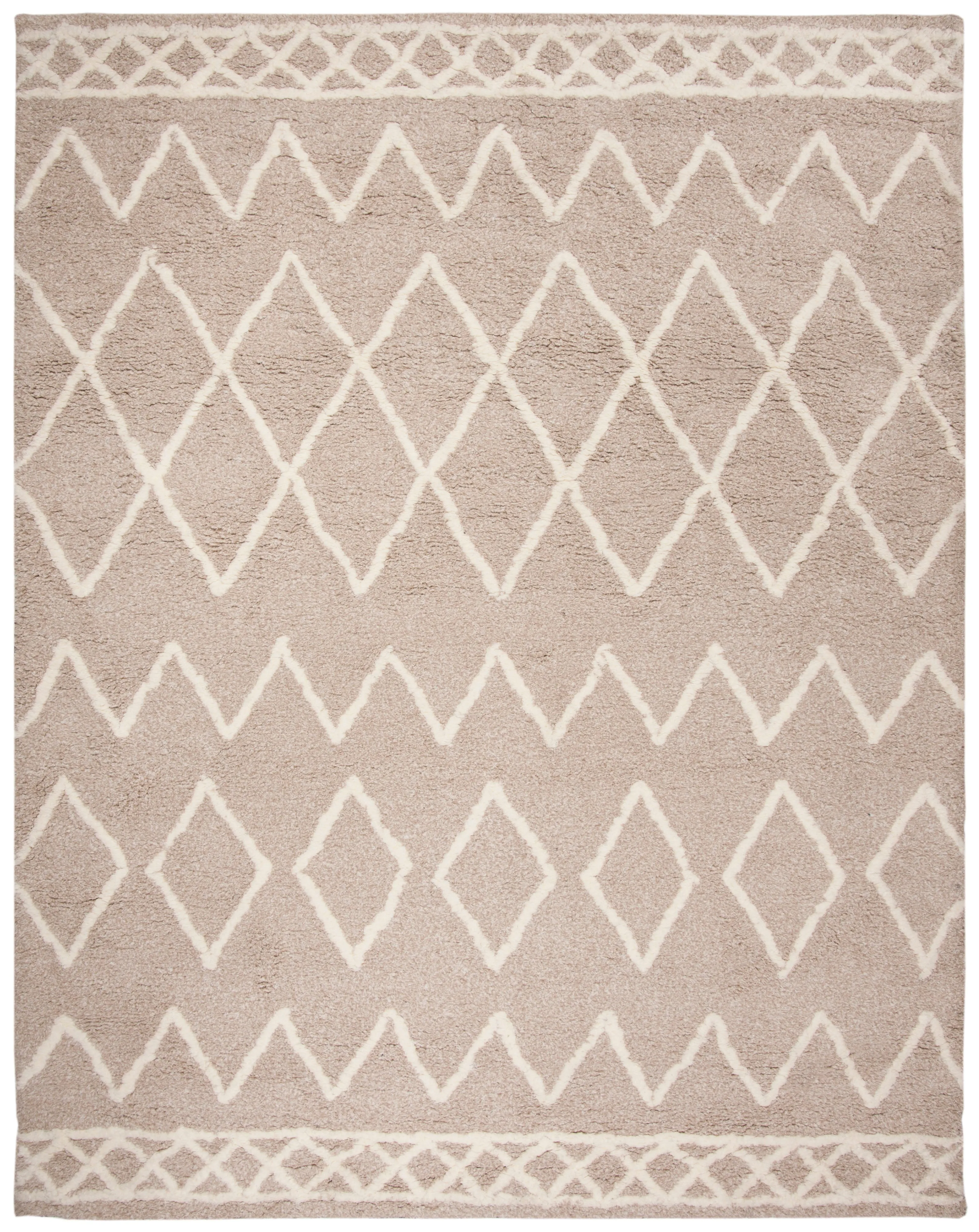 Equinox Shag Hand Made Area Rug, Beige / Ivory Bohemian Style Non Shedding
