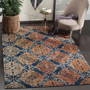 Evoke Machine Made Area Rug, Blue / Orange Traditional Style Easy Care Area Rugs weekend promo