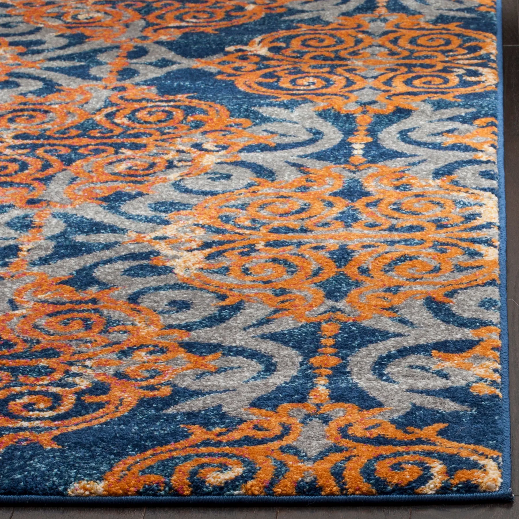 Evoke Machine Made Area Rug, Blue / Orange Traditional Style Easy Care