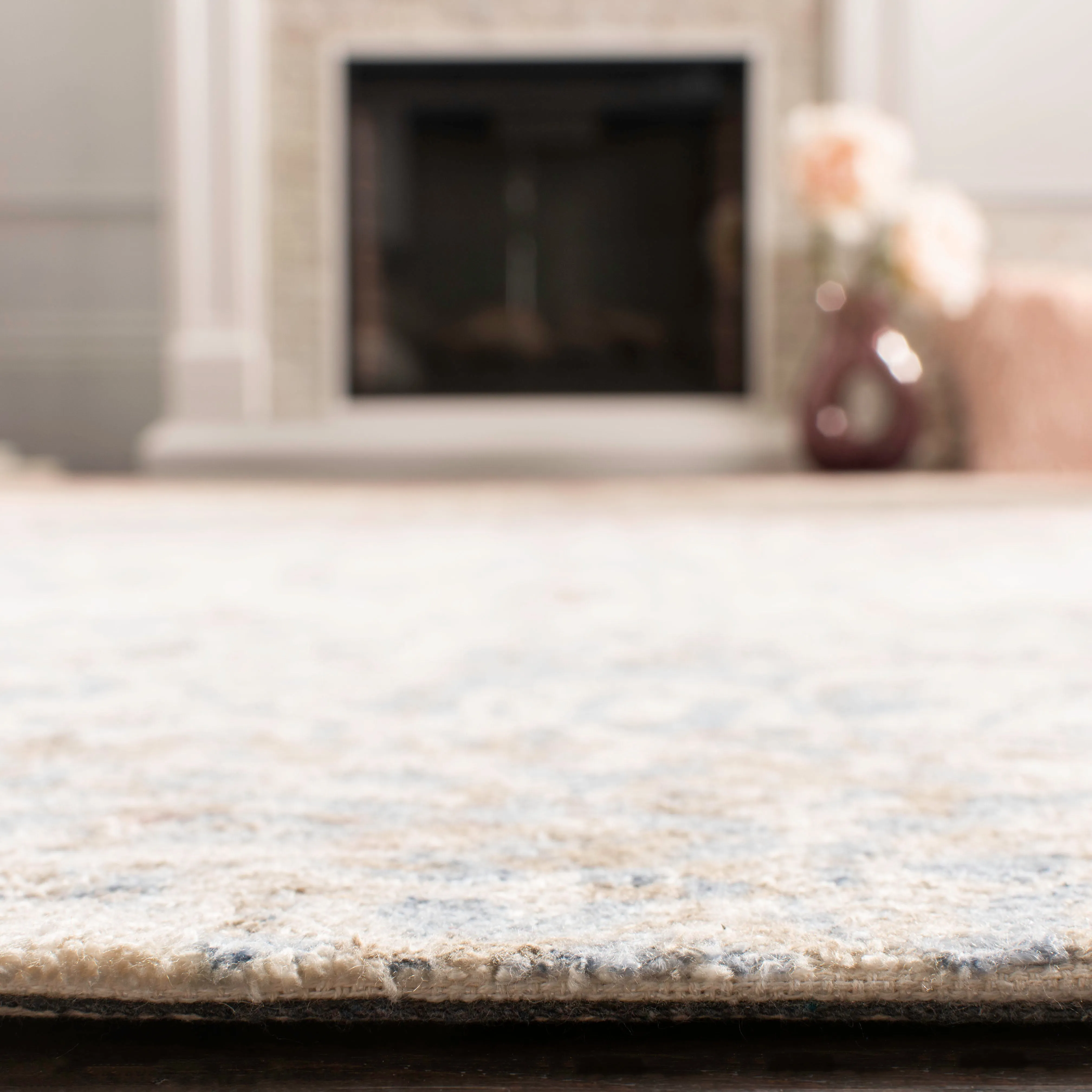Expression Hand Made Area Rug, Ivory / Blue Transitional Style Non Shedding