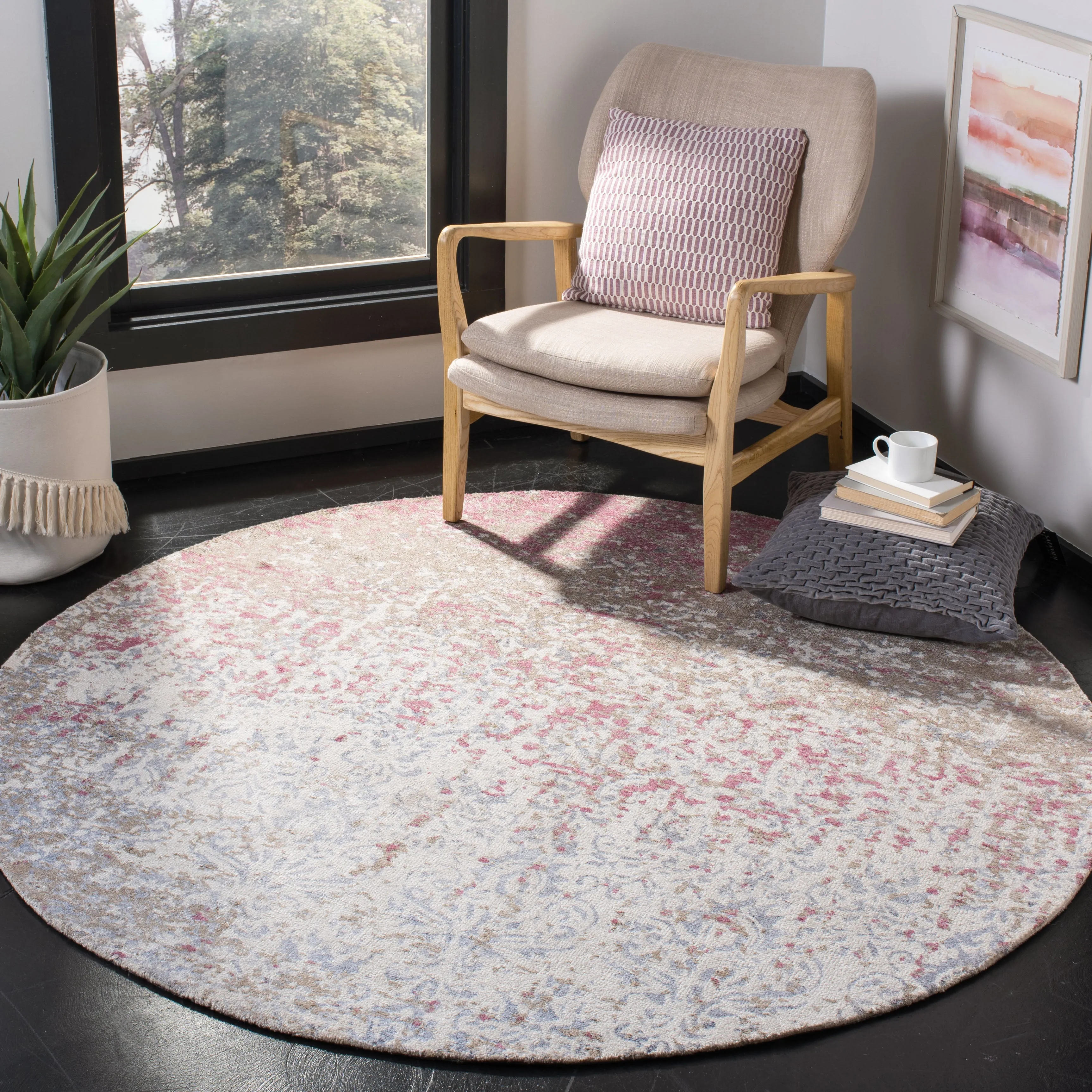Expression Hand Made Area Rug, Ivory / Blue Transitional Style Non Shedding