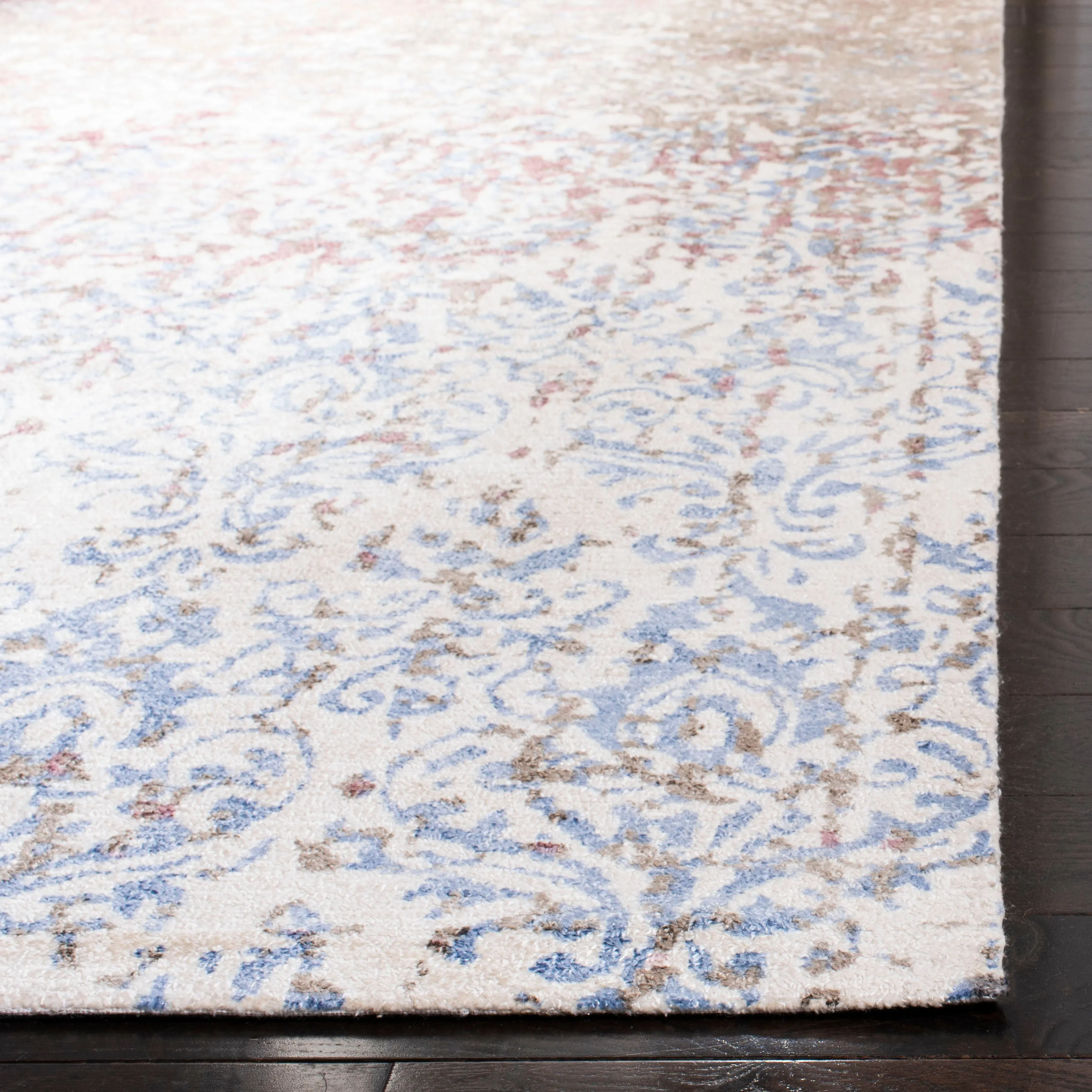 Expression Hand Made Area Rug, Ivory / Blue Transitional Style Non Shedding