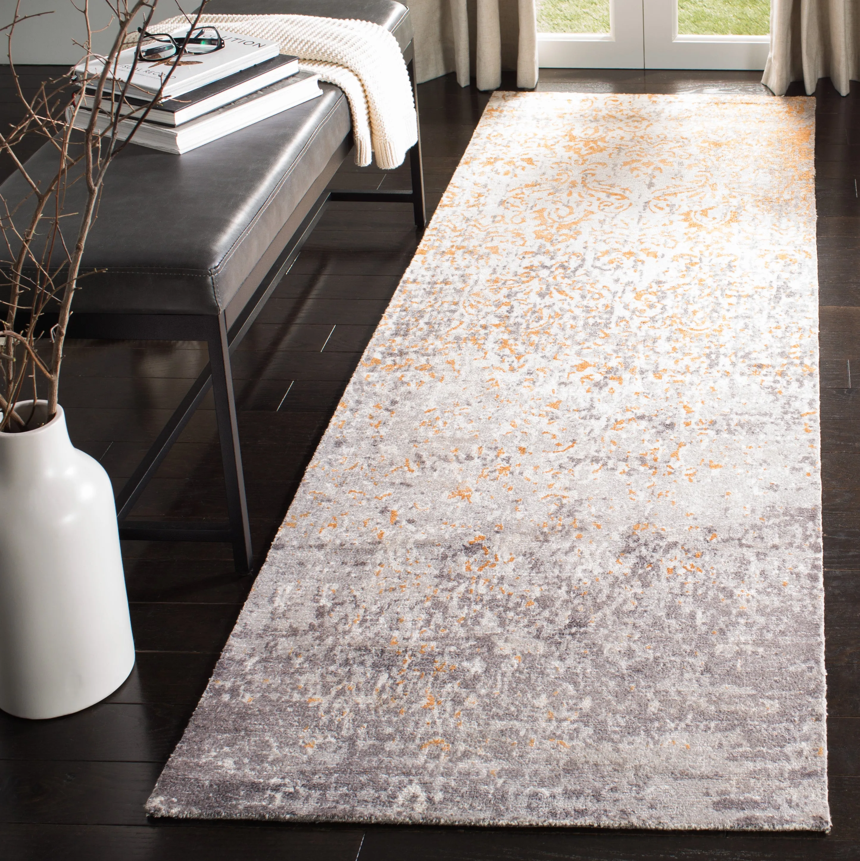 Expression Hand Made Area Rug, Ivory / Rust Transitional Style Non Shedding