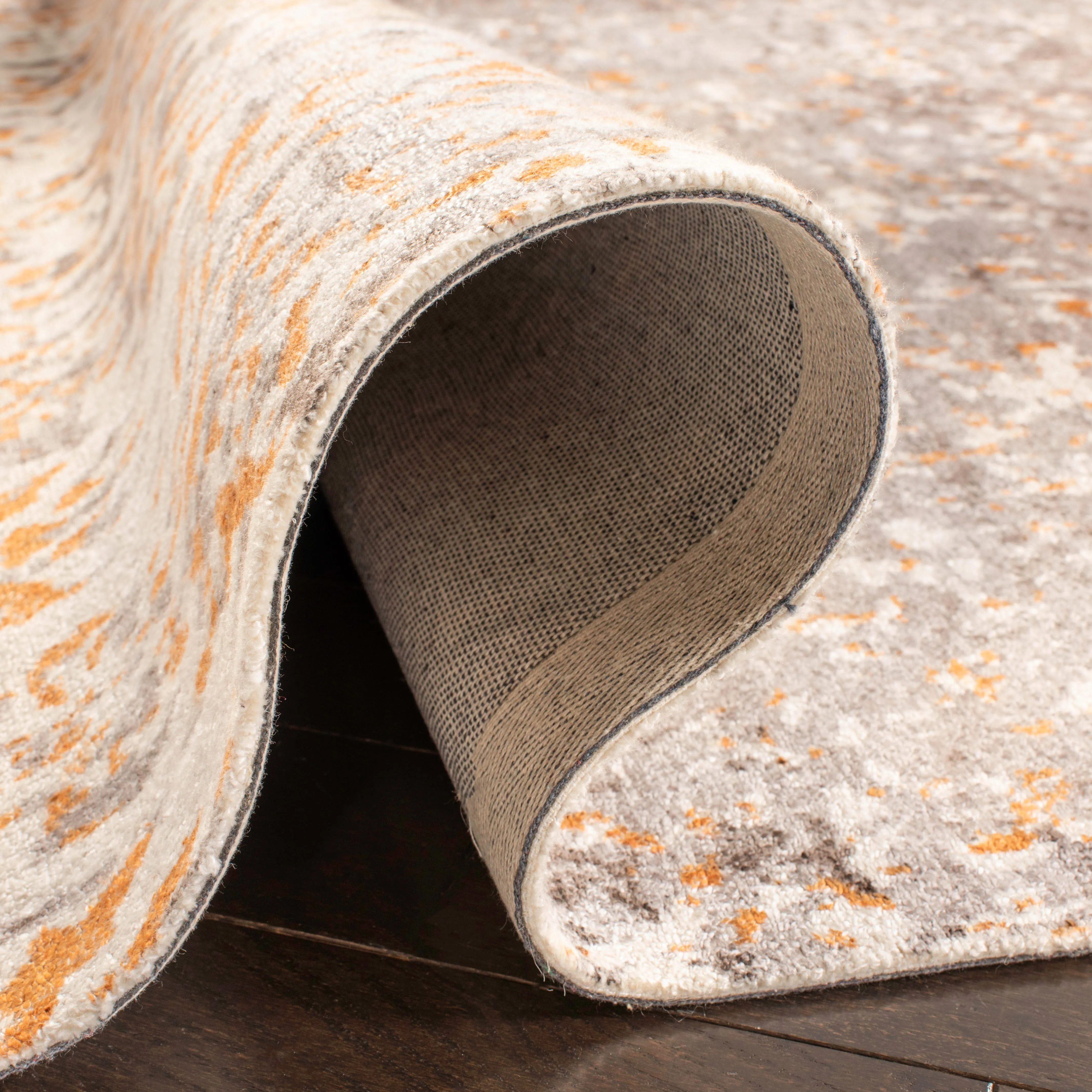 Expression Hand Made Area Rug, Ivory / Rust Transitional Style Non Shedding