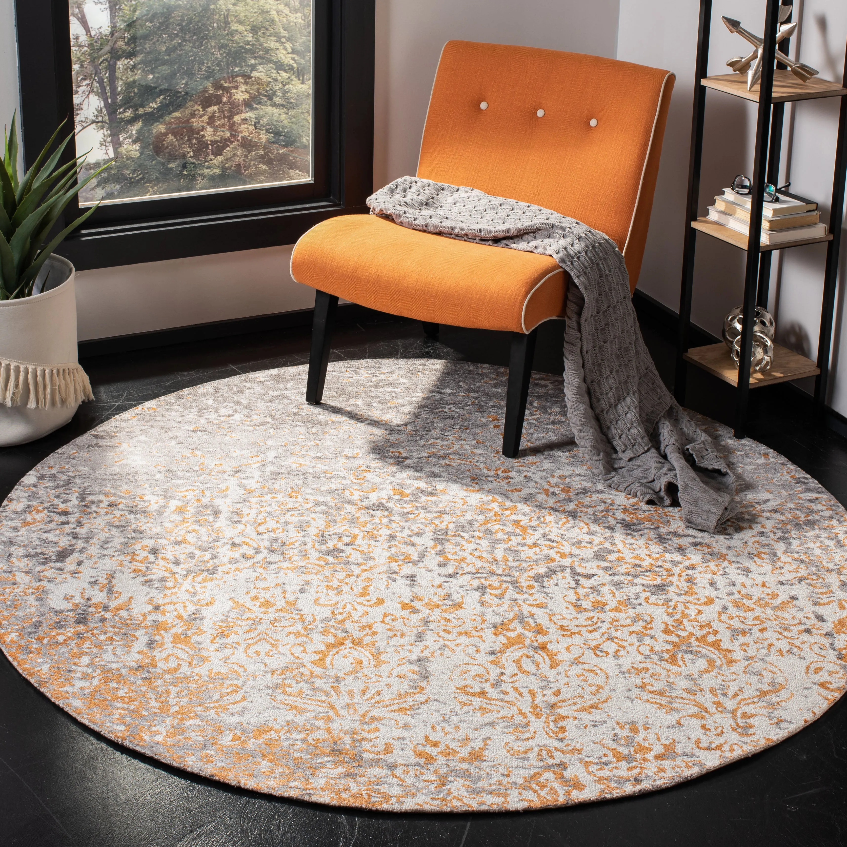 Expression Hand Made Area Rug, Ivory / Rust Transitional Style Non Shedding
