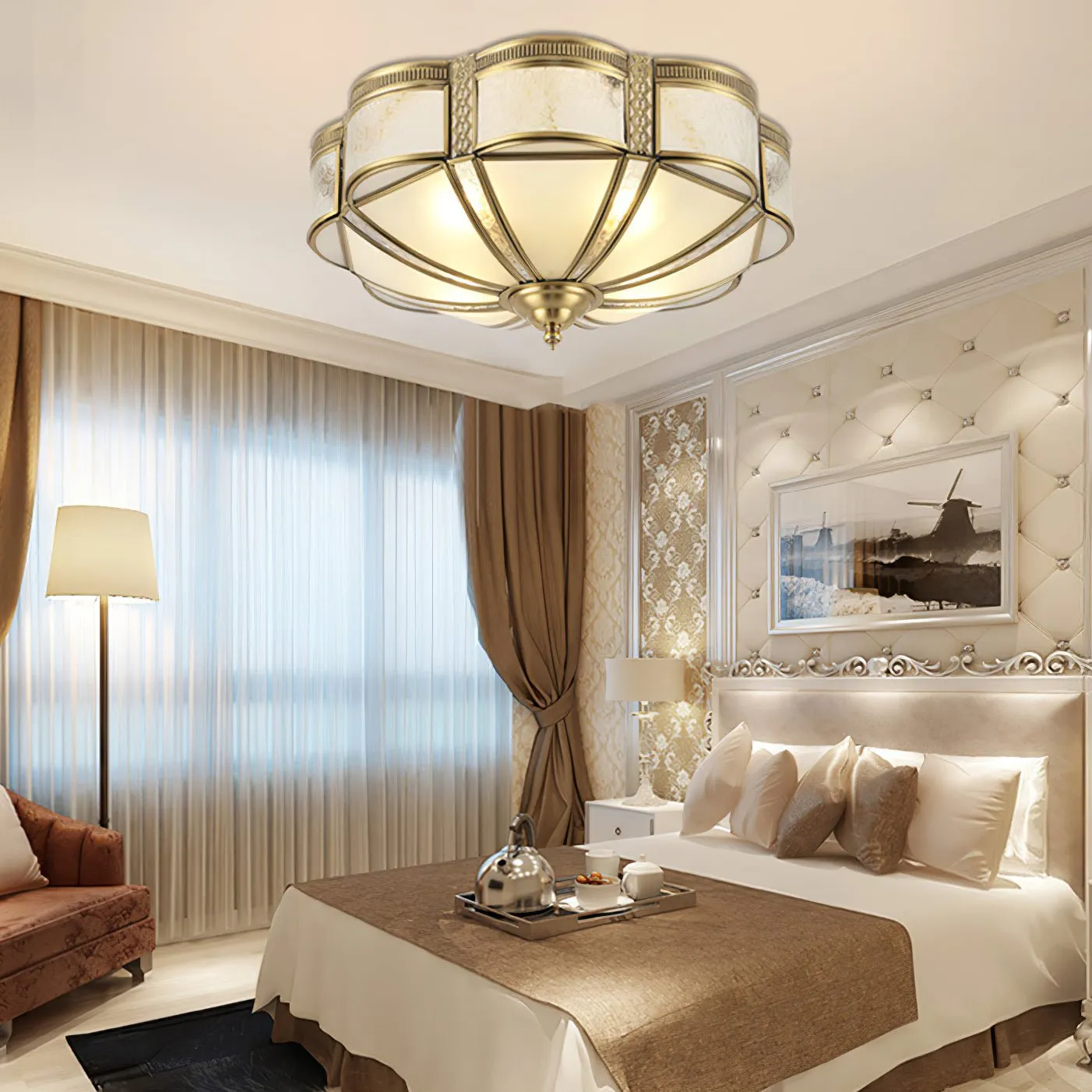 Floral Brass Ceiling Lamp
