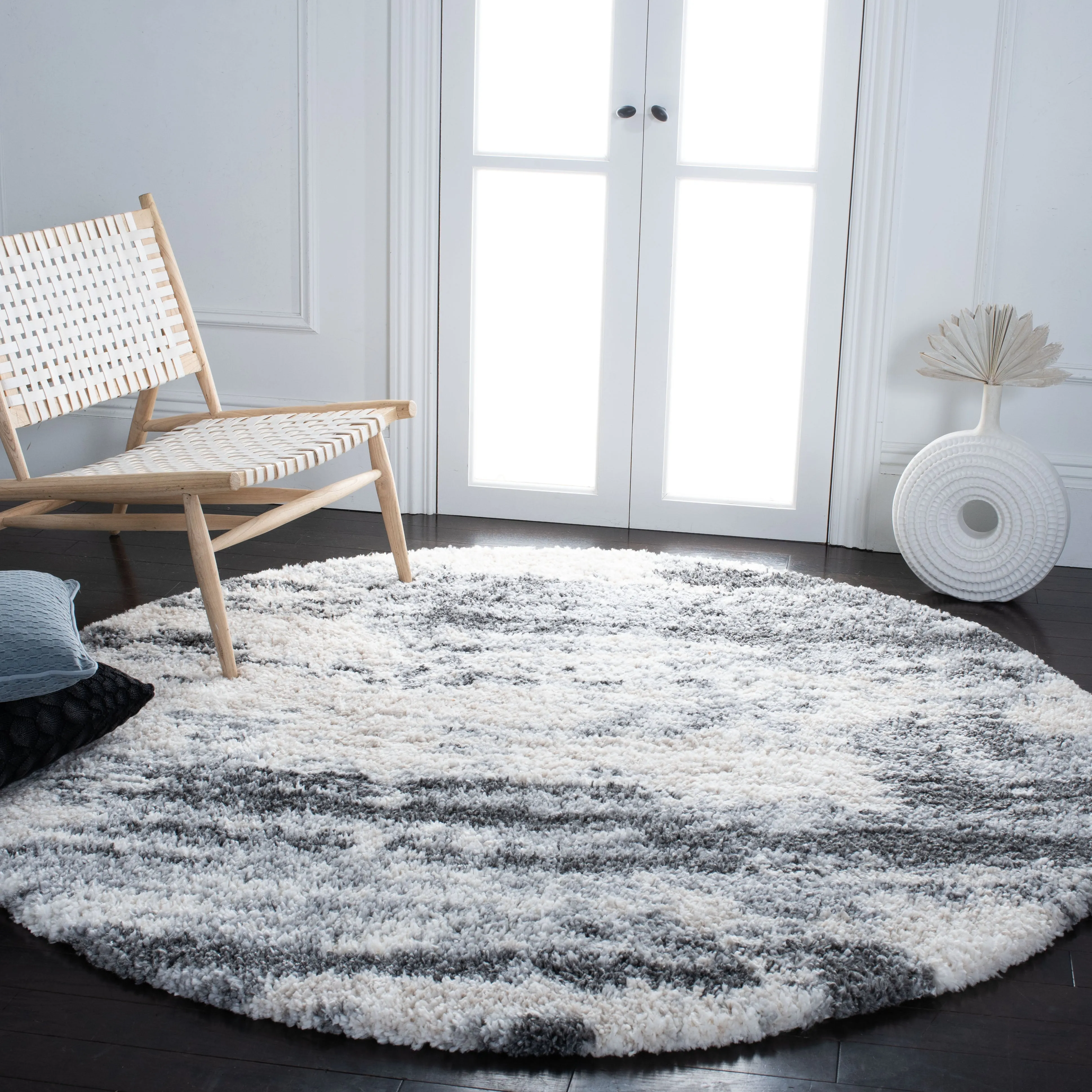 Fontana Shag  Area Rug, Grey / Ivory Flokati Style Non-Shedding