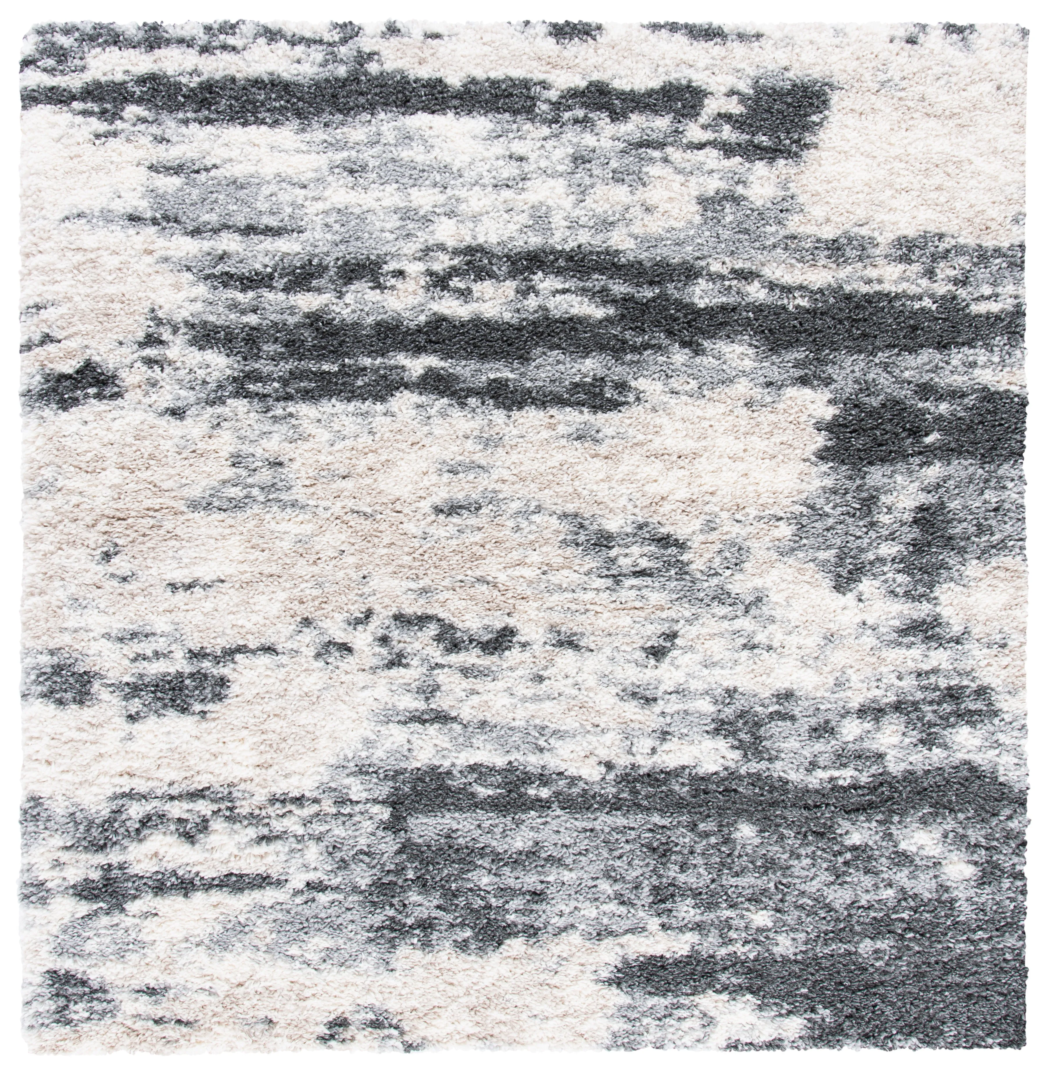 Fontana Shag  Area Rug, Grey / Ivory Flokati Style Non-Shedding