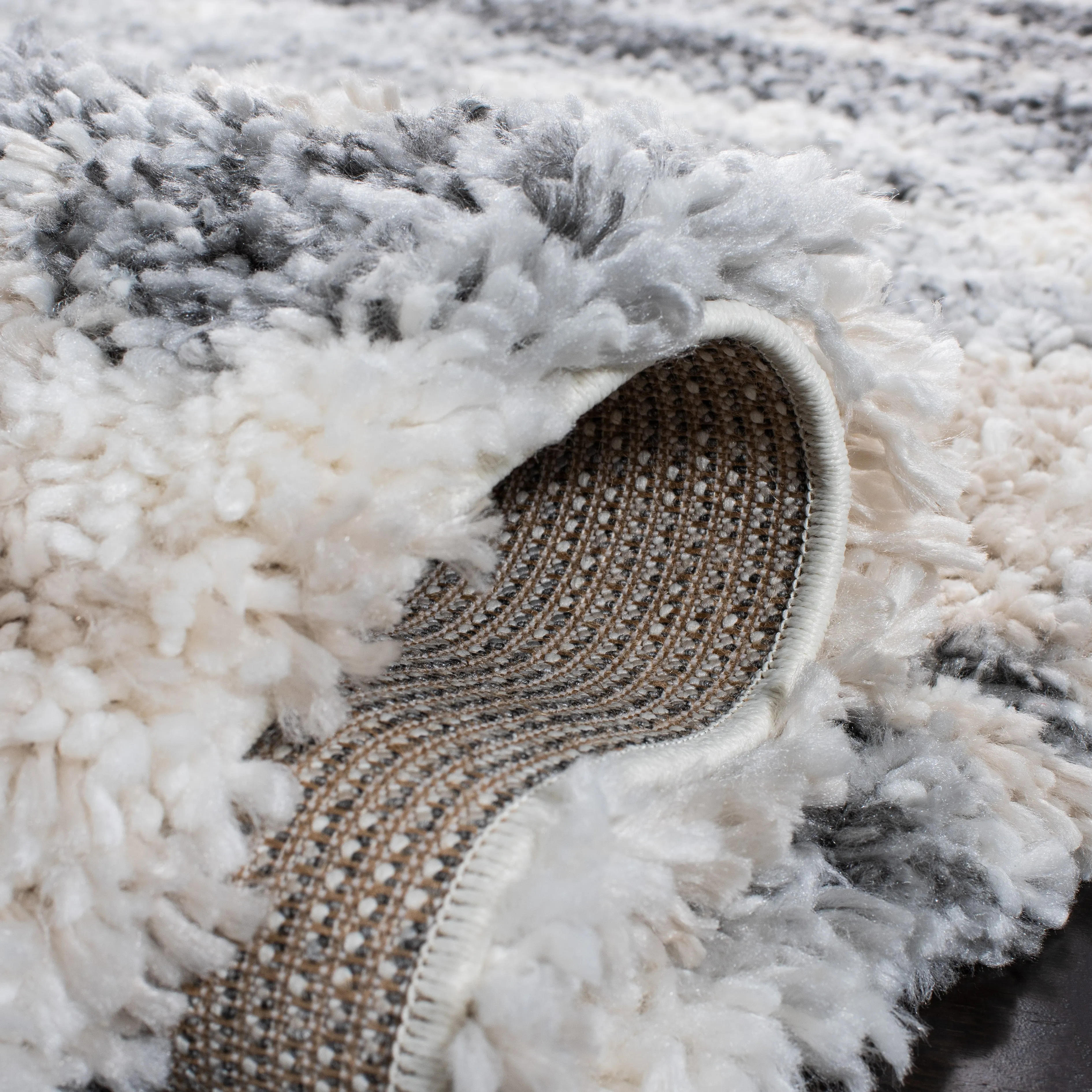 Fontana Shag  Area Rug, Grey / Ivory Flokati Style Non-Shedding