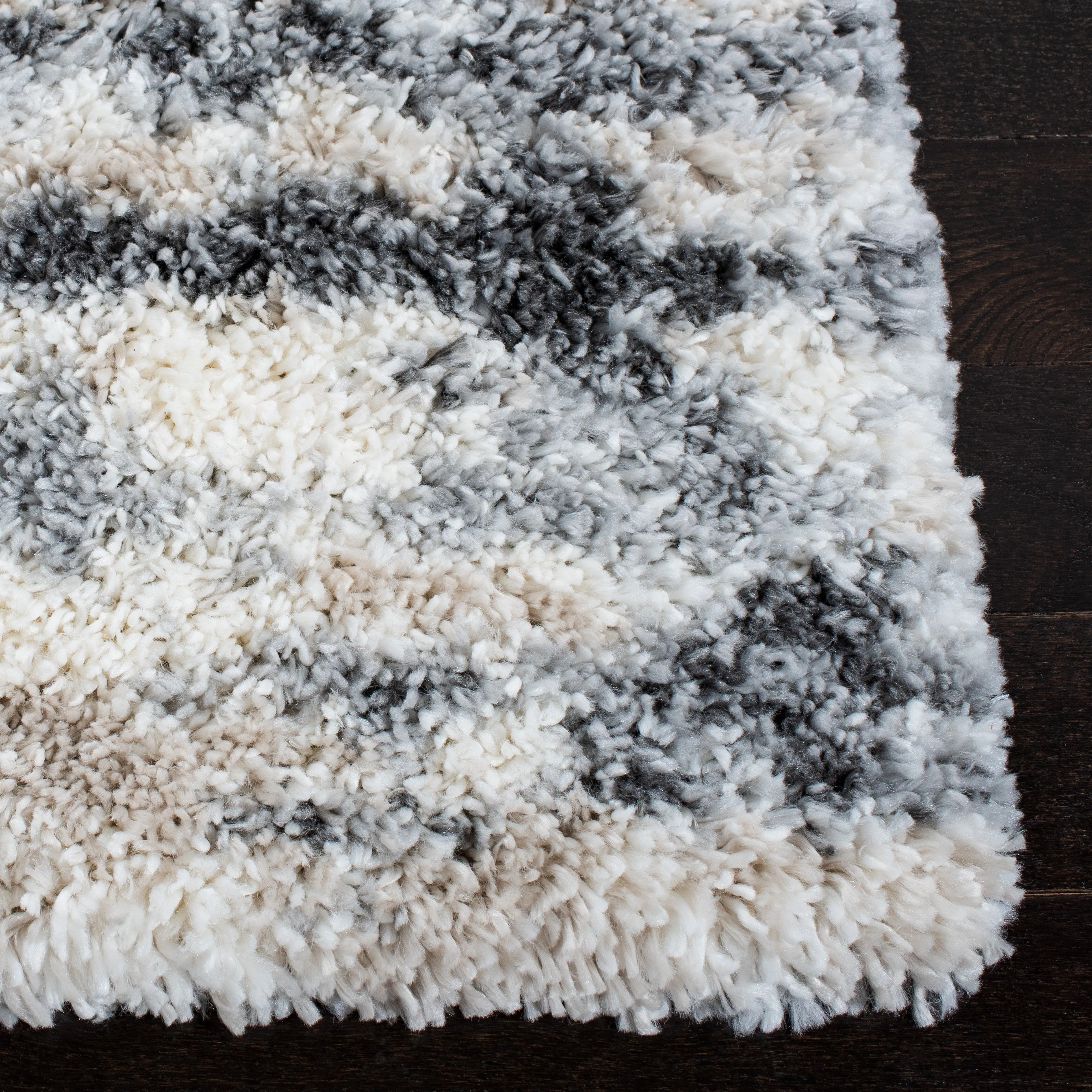 Fontana Shag  Area Rug, Grey / Ivory Flokati Style Non-Shedding