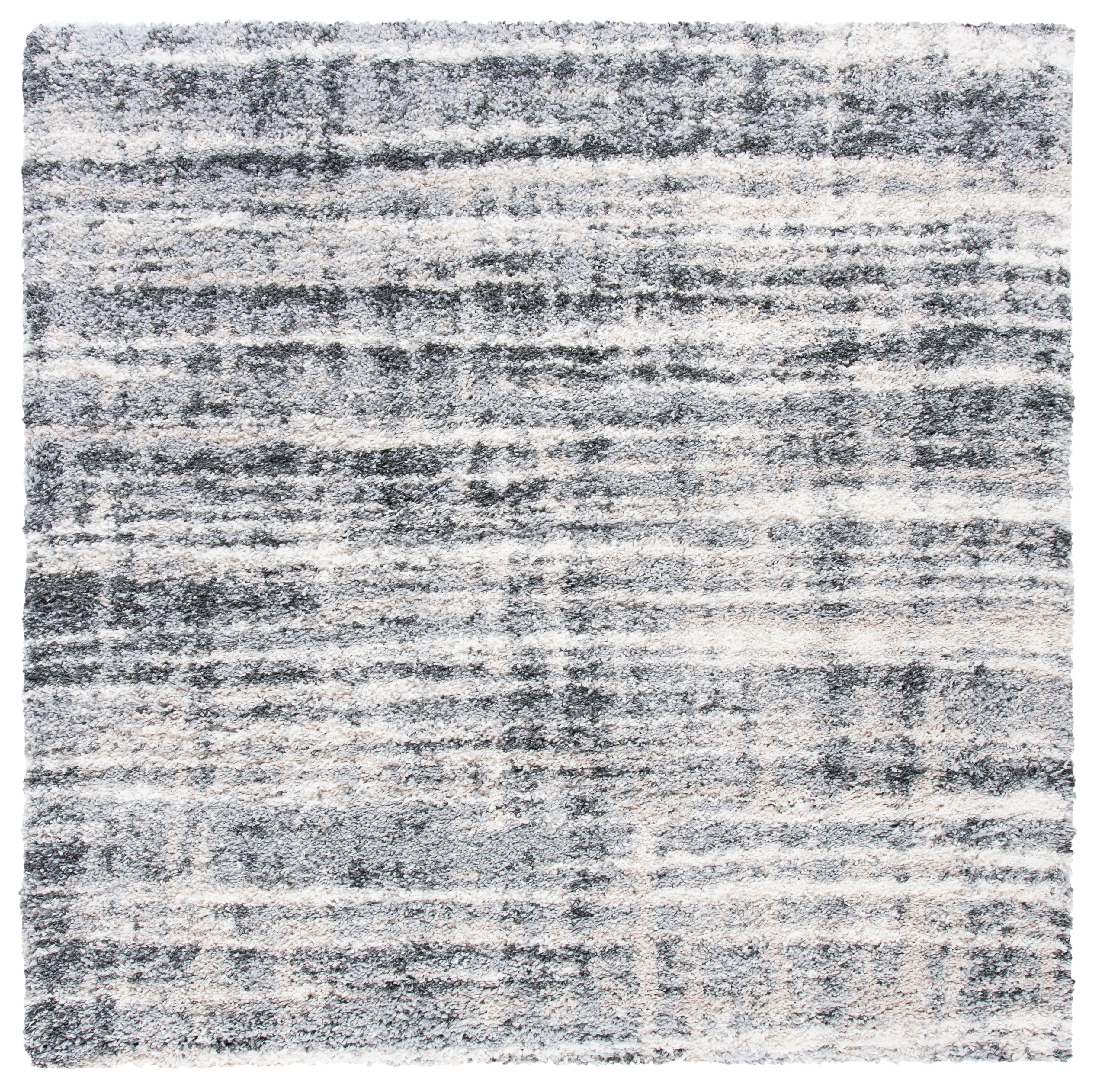 Fontana Shag  Area Rug, Grey / Ivory Modern Style Non-Shedding