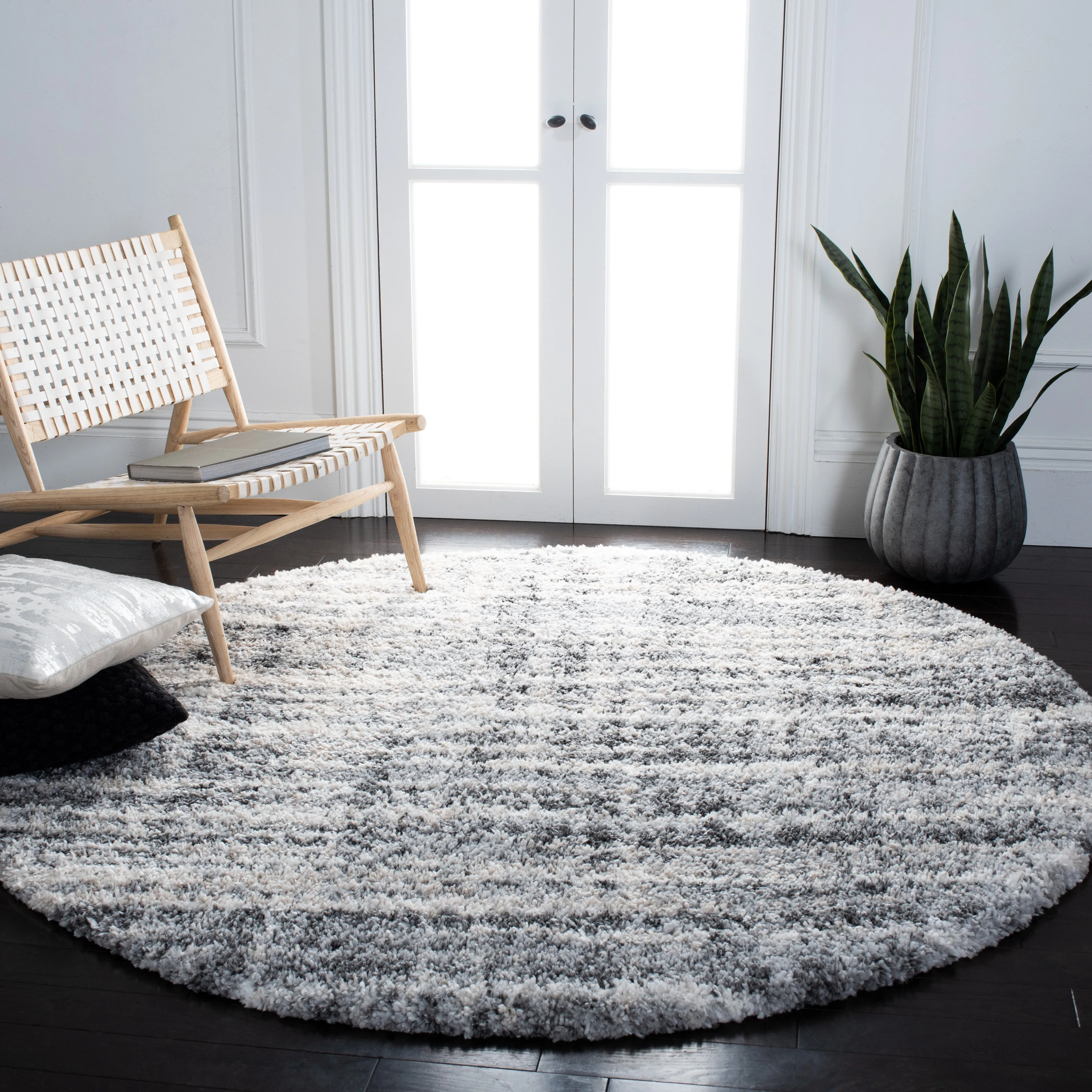 Fontana Shag  Area Rug, Grey / Ivory Modern Style Non-Shedding