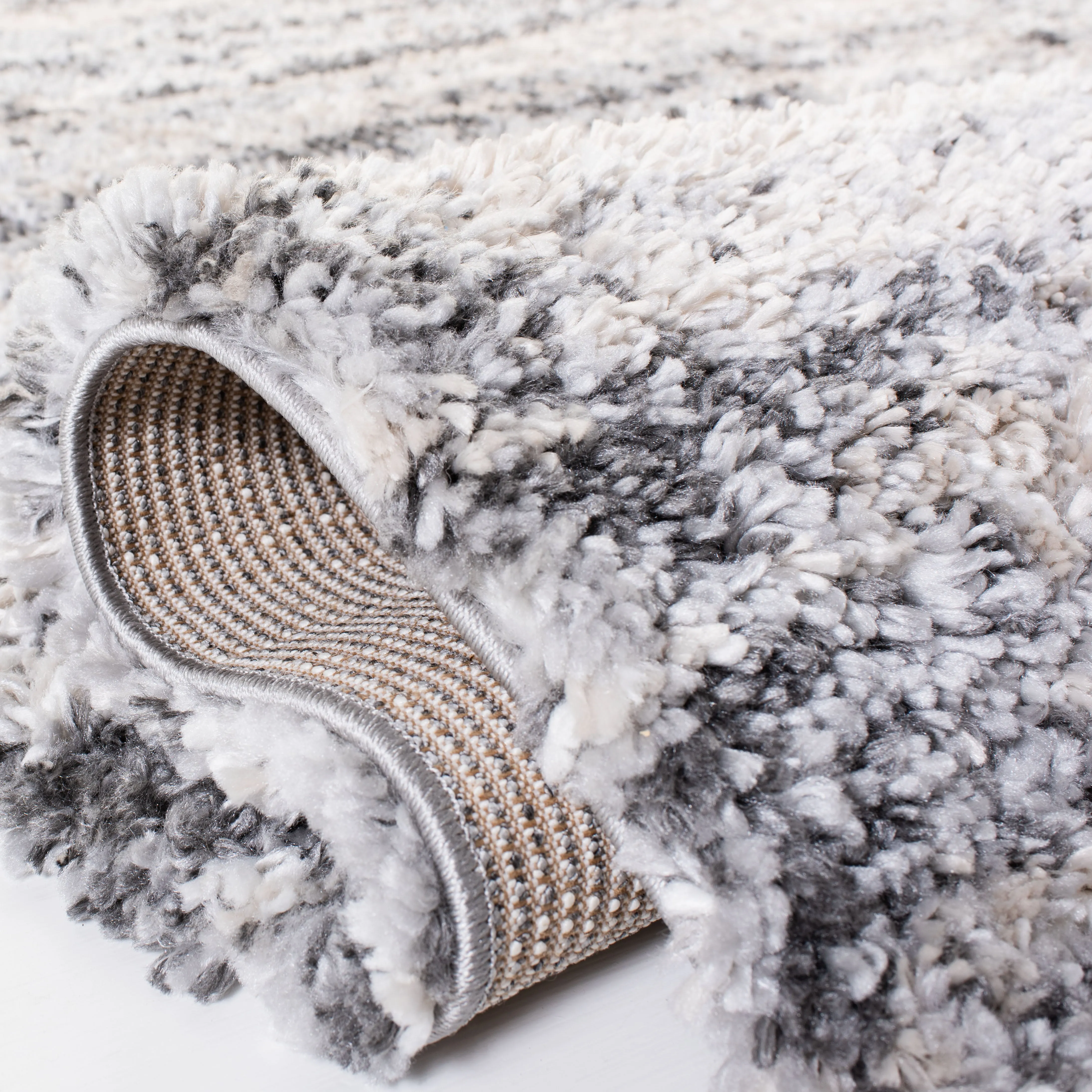 Fontana Shag  Area Rug, Grey / Ivory Modern Style Non-Shedding