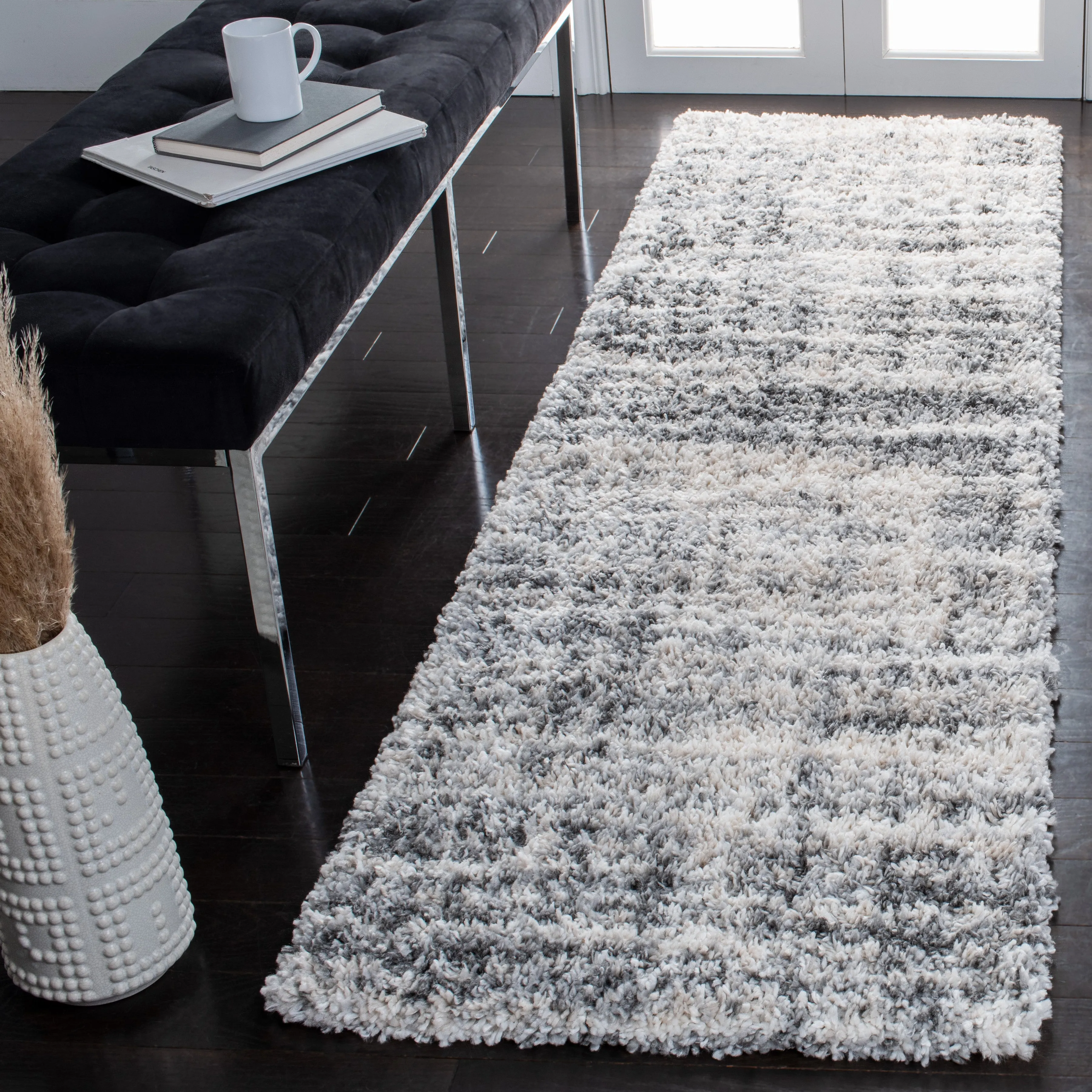 Fontana Shag  Area Rug, Grey / Ivory Modern Style Non-Shedding
