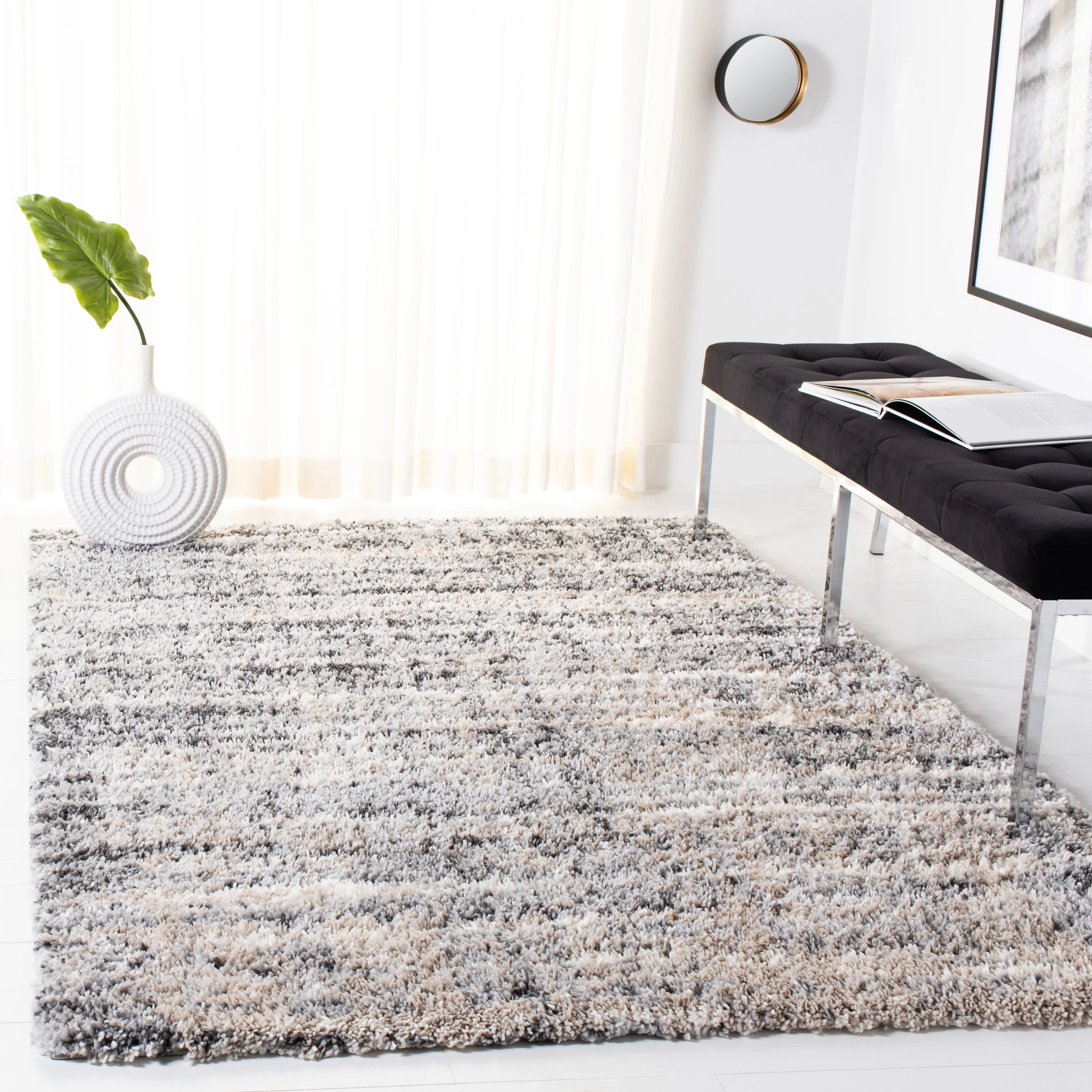Fontana Shag  Area Rug, Grey / Ivory Modern Style Non-Shedding Area Rugs holiday deals