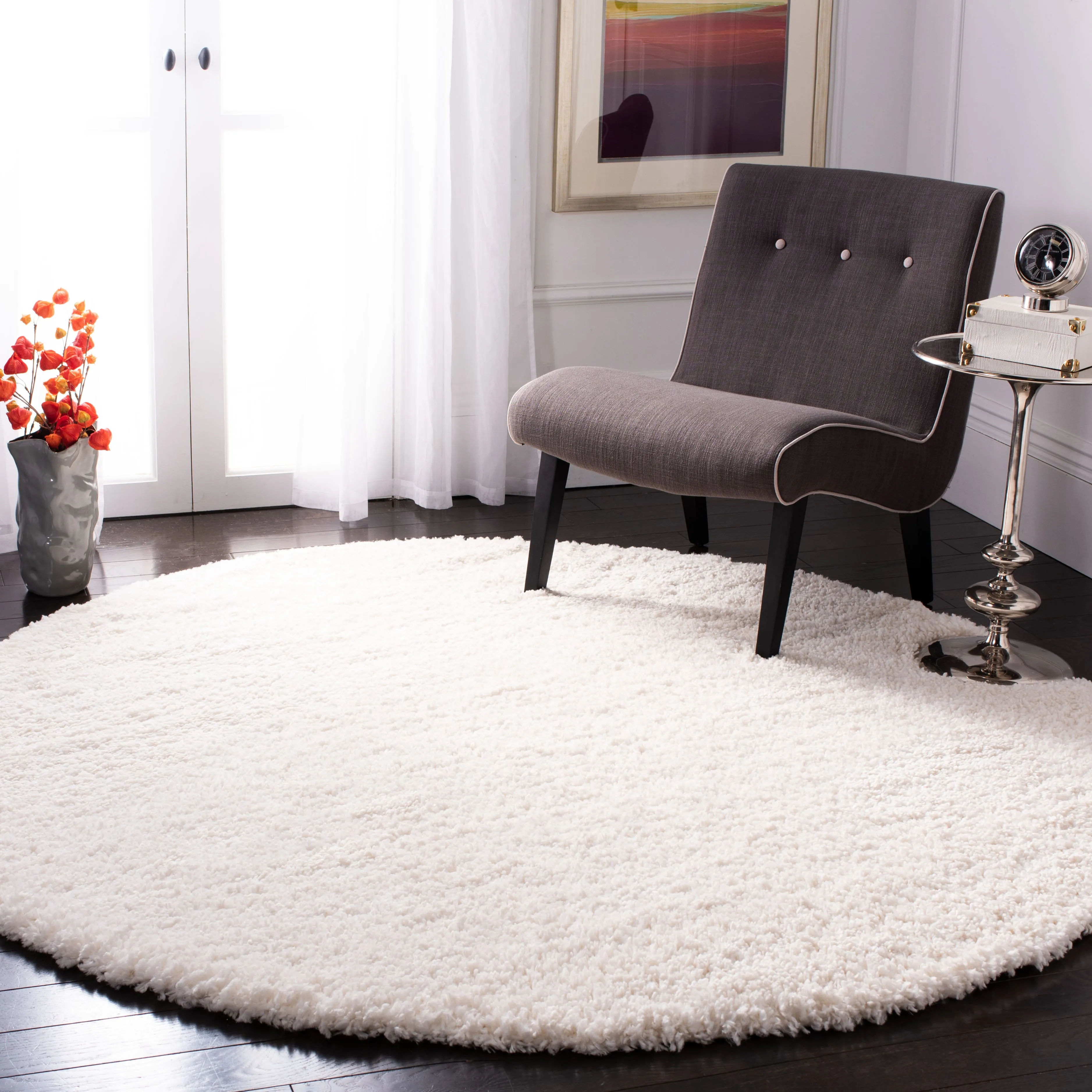 Fontana Shag  Area Rug, Ivory Flokati Style Non-Shedding