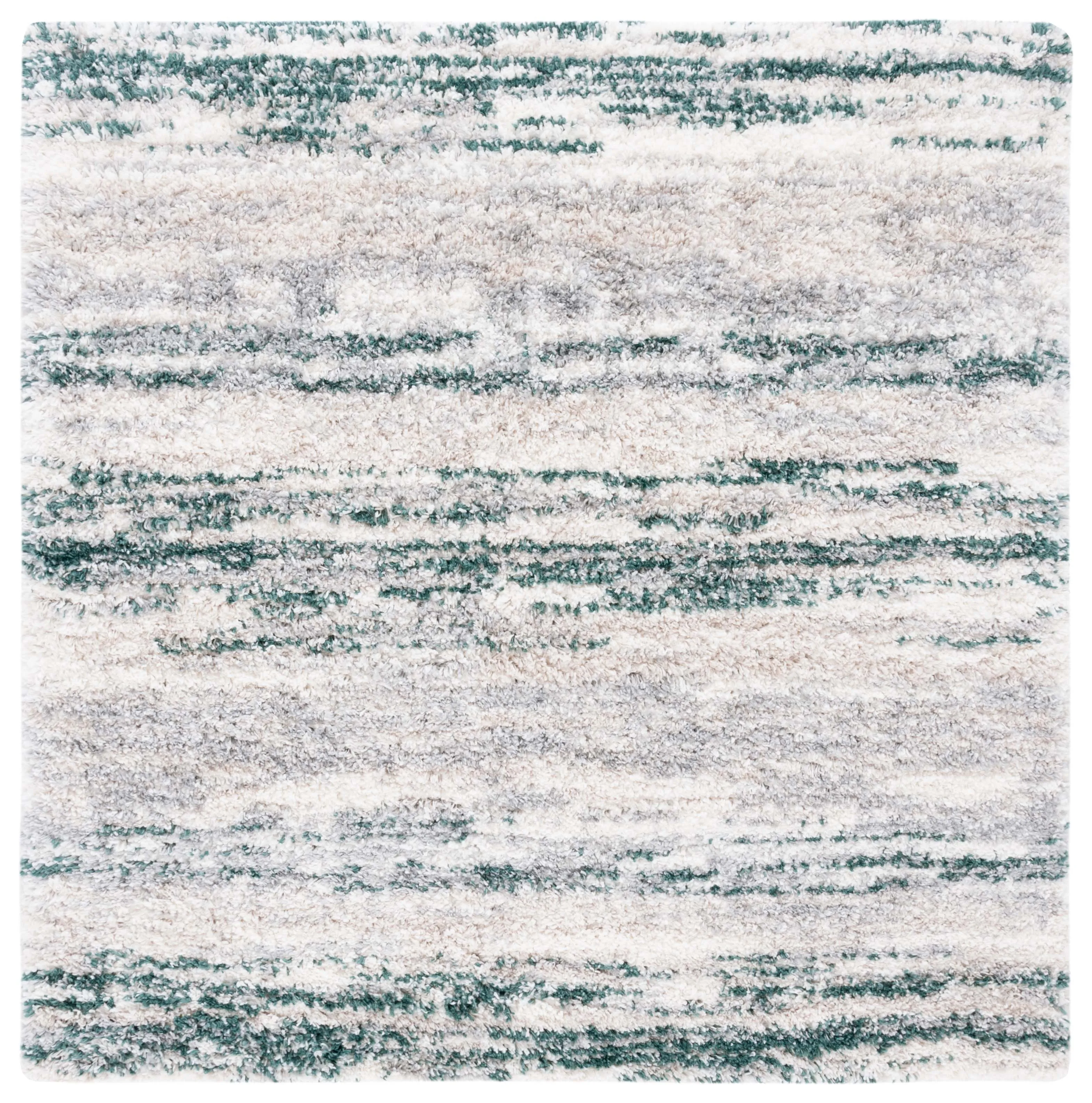 Fontana Shag  Area Rug, Ivory / Green Modern Style Non-Shedding