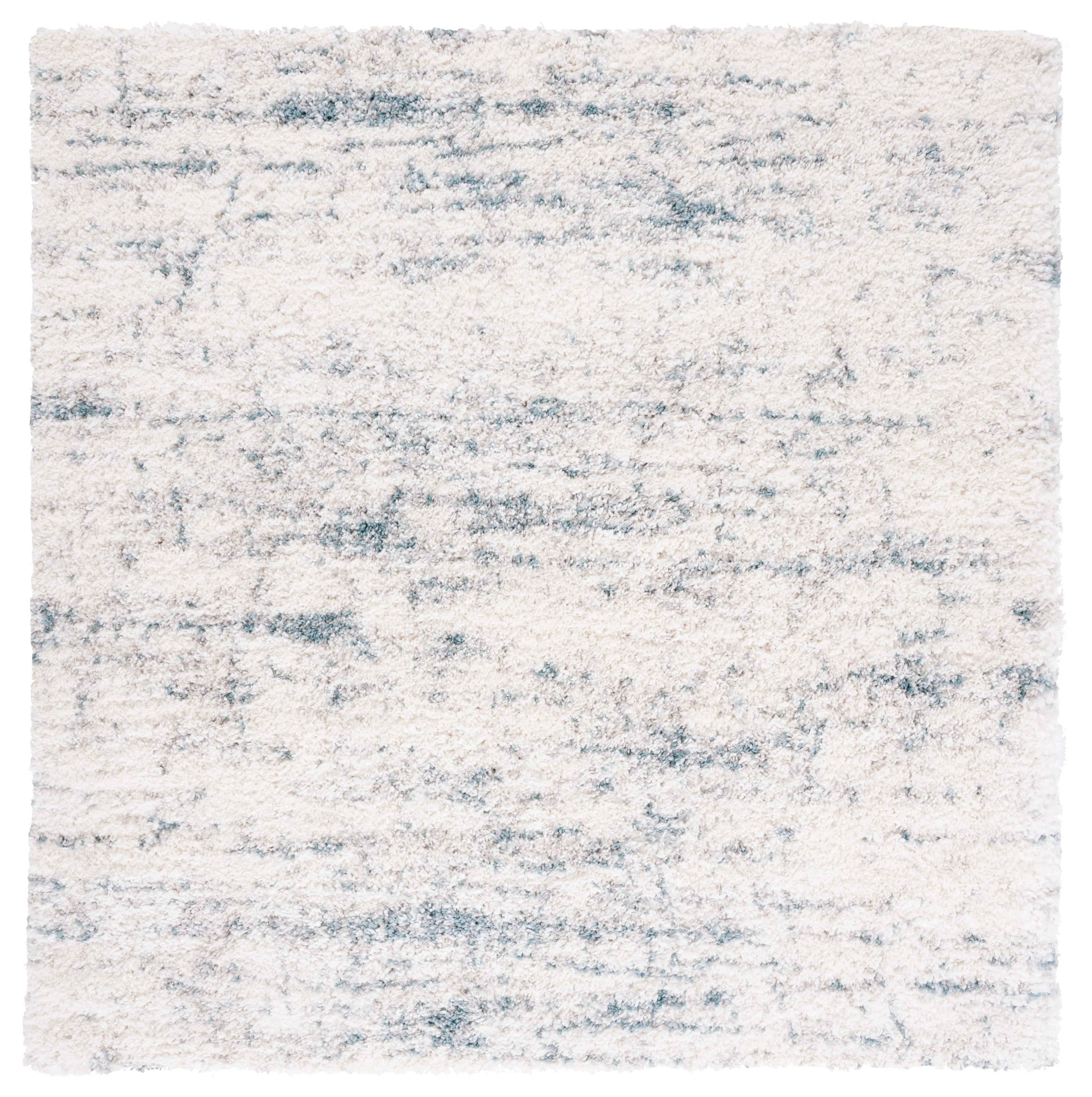 Fontana Shag  Area Rug, Ivory / Teal Modern Style Non-Shedding