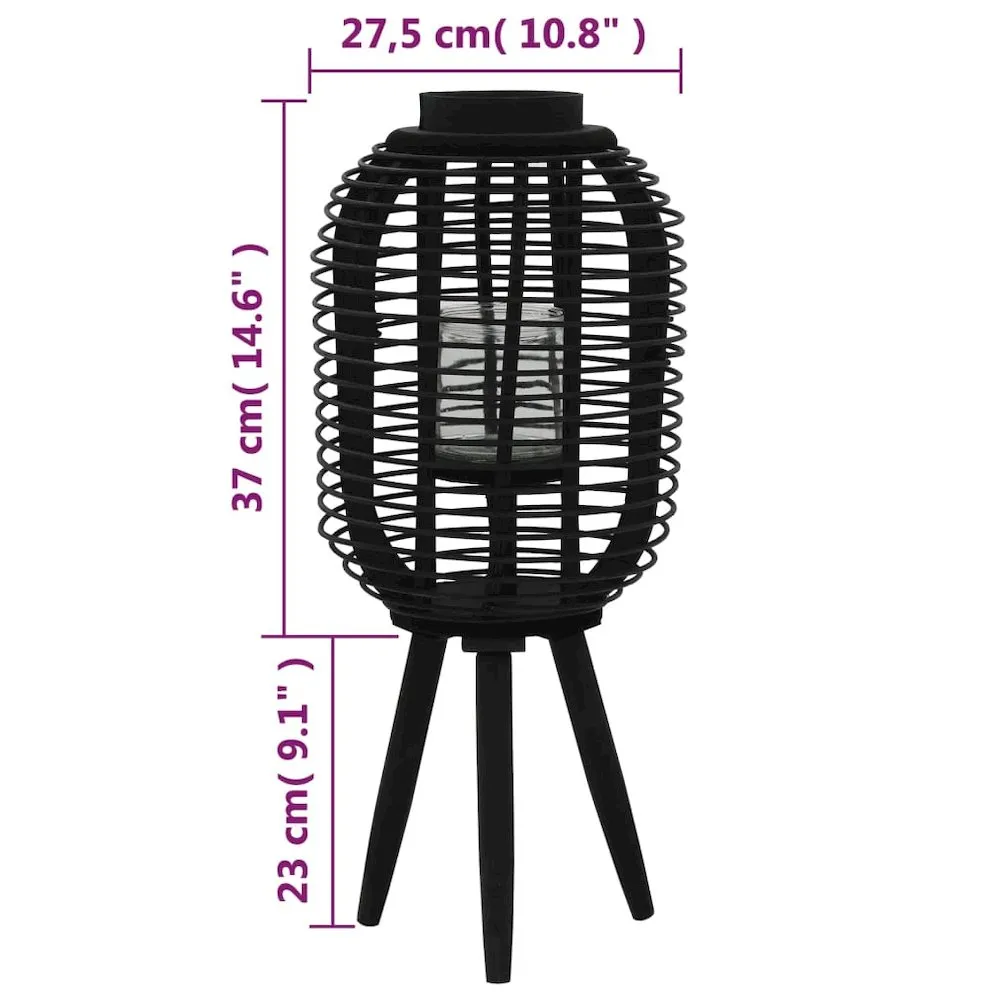 Freestanding Candle Lantern Holder Bamboo Black, 246821