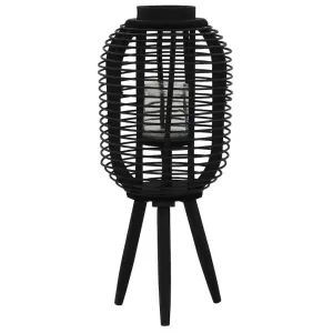 Freestanding Candle Lantern Holder Bamboo Black, 246821 Decorative Accessories seasonal sale