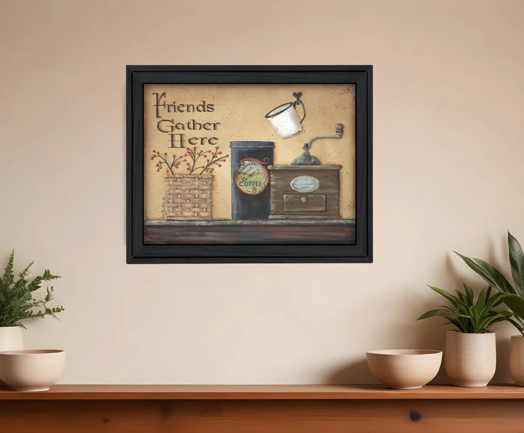 Friends Gather Here Black Framed Print Wall Art Home Mirrors & Wall Art