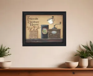 Friends Gather Here Black Framed Print Wall Art Home Mirrors & Wall Art
