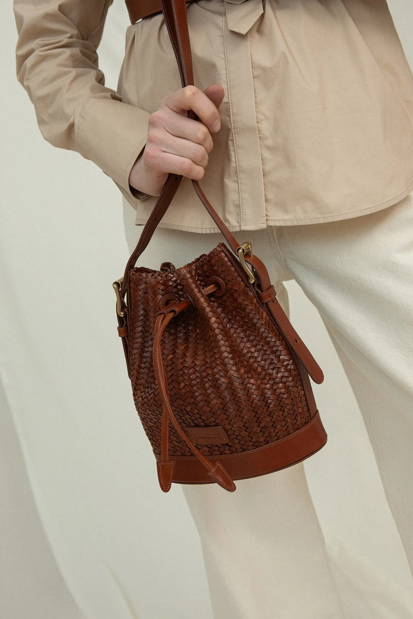 Gaya Mini Kombu Green and Nutmeg Twill Bucket Bag