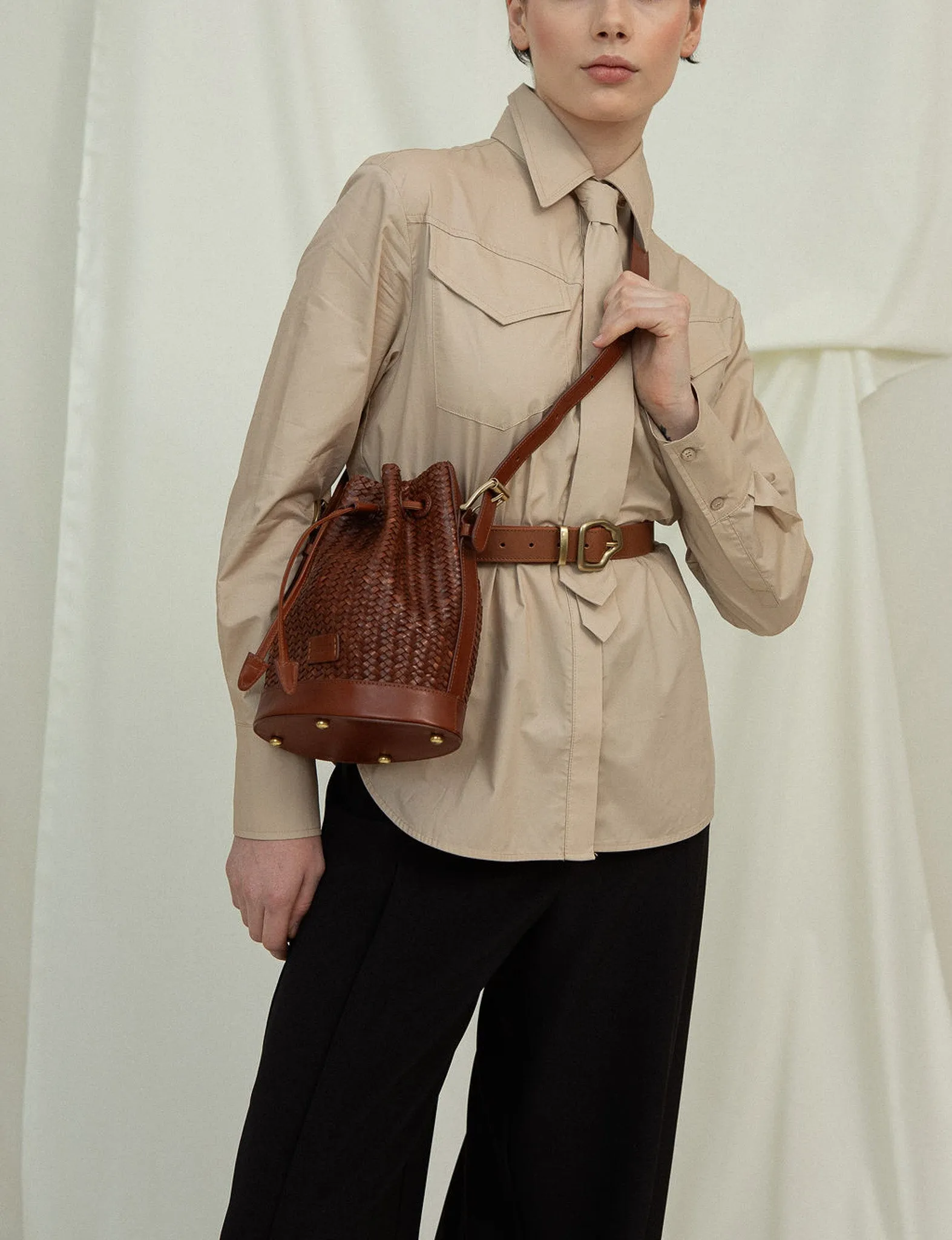 Gaya Mini Kombu Green and Nutmeg Twill Bucket Bag