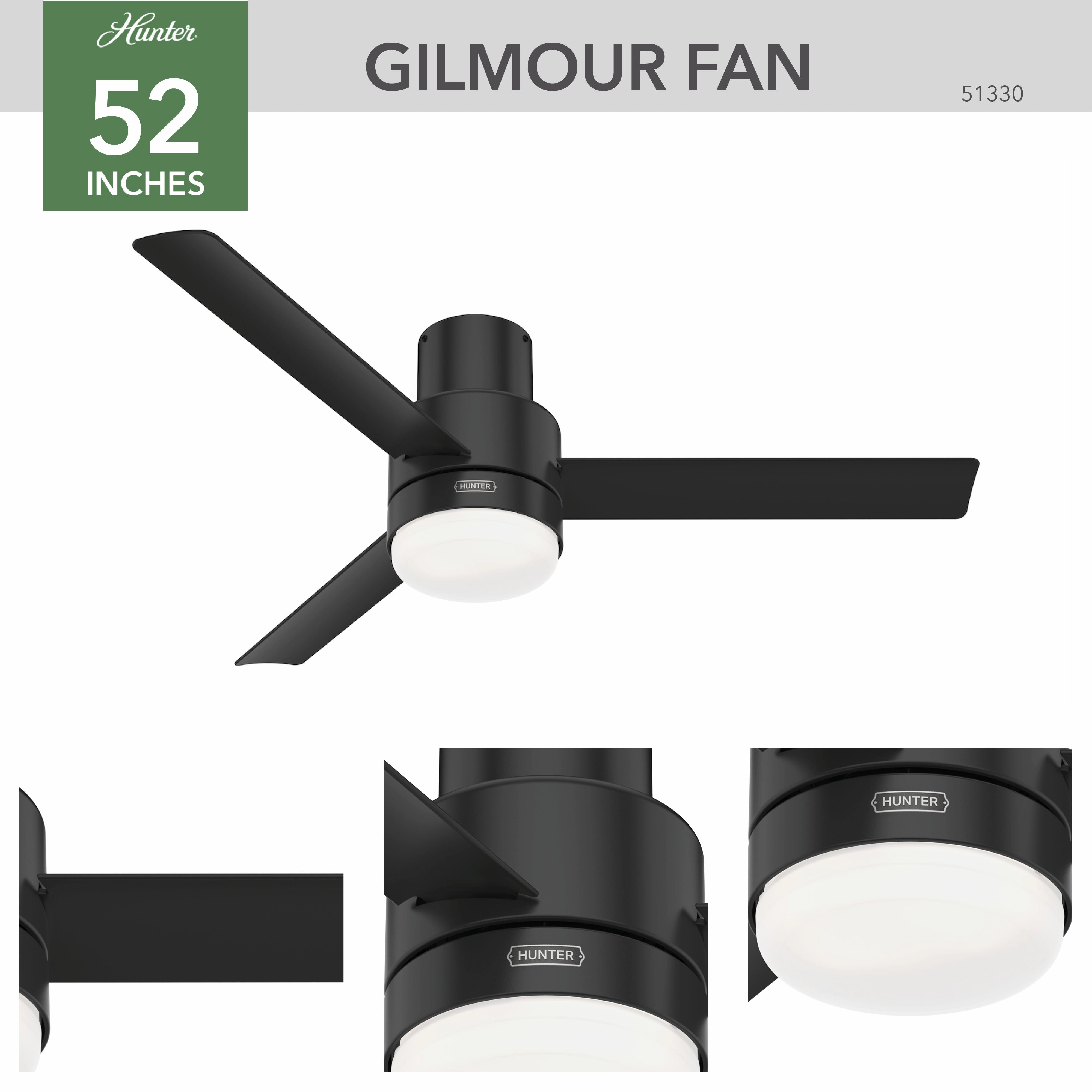 Gilmour 52"Ceiling Fan Matte Black Huggers Fans low price shop