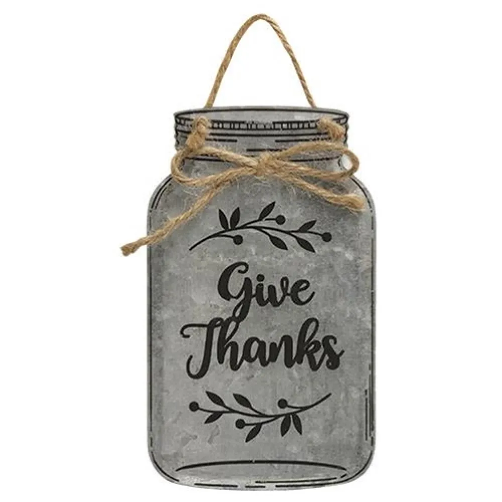 Give Thanks Metal Mason Jar Ornament Festive Decor online outlet