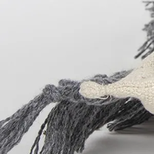 Gray Braided Stripe Macrame Fringe Lumbar Pillow Throw Pillows clearance cushion