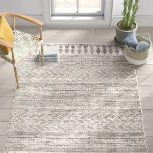 Grey Ivory Chevron Stripe Geometric Boho Style Area Rug Area Rugs mega sale