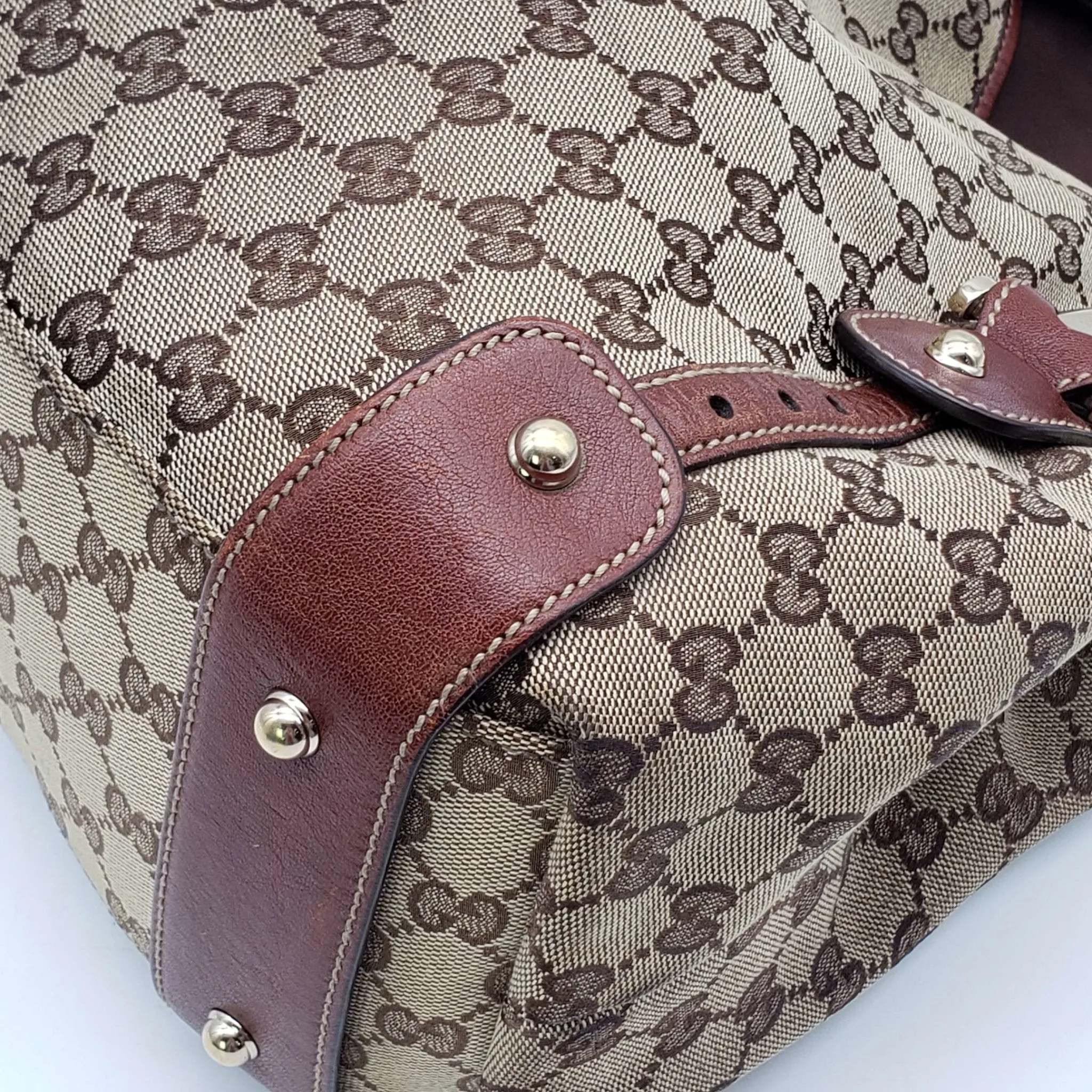 Gucci Leather and Canvas Brown Shoulder Bag