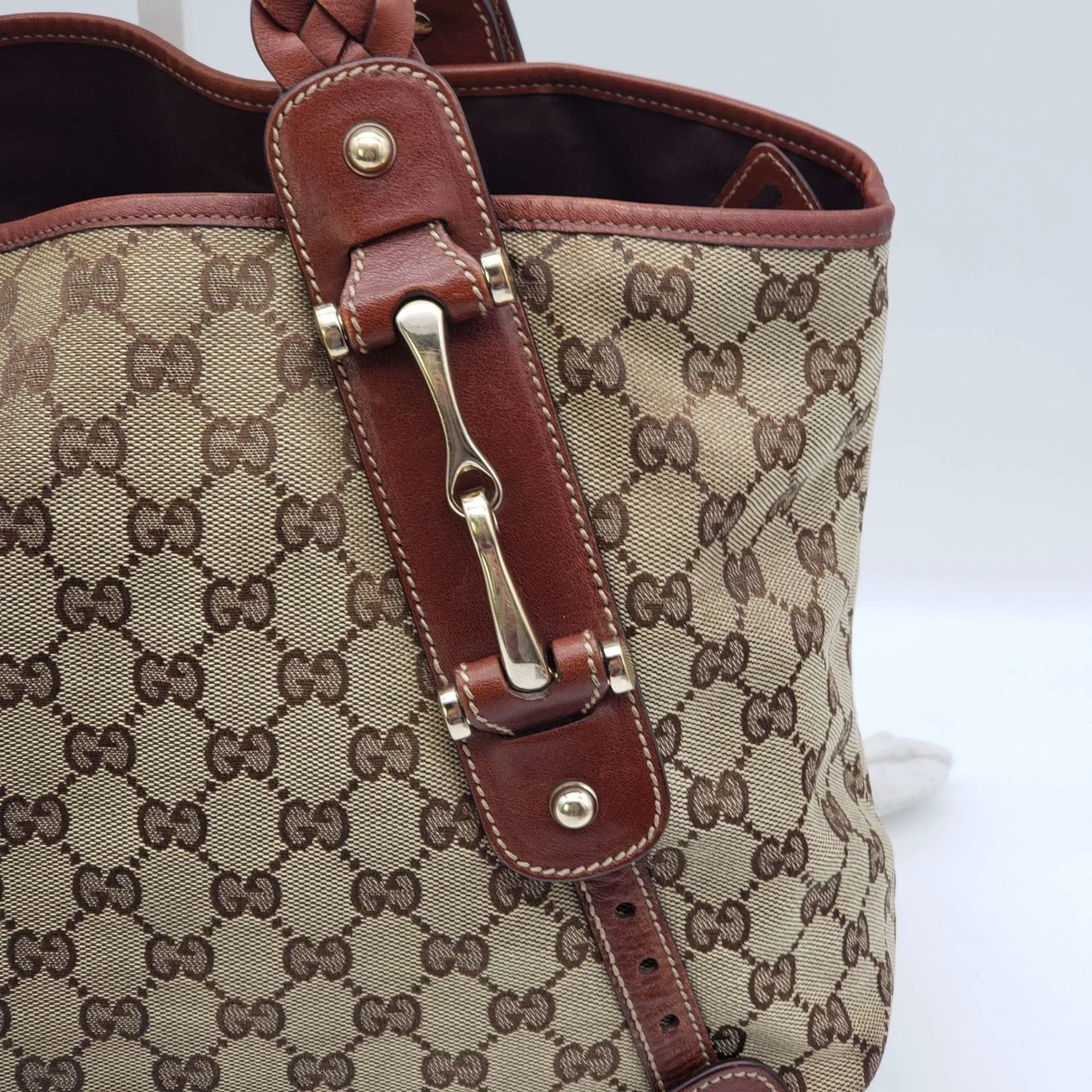 Gucci Leather and Canvas Brown Shoulder Bag