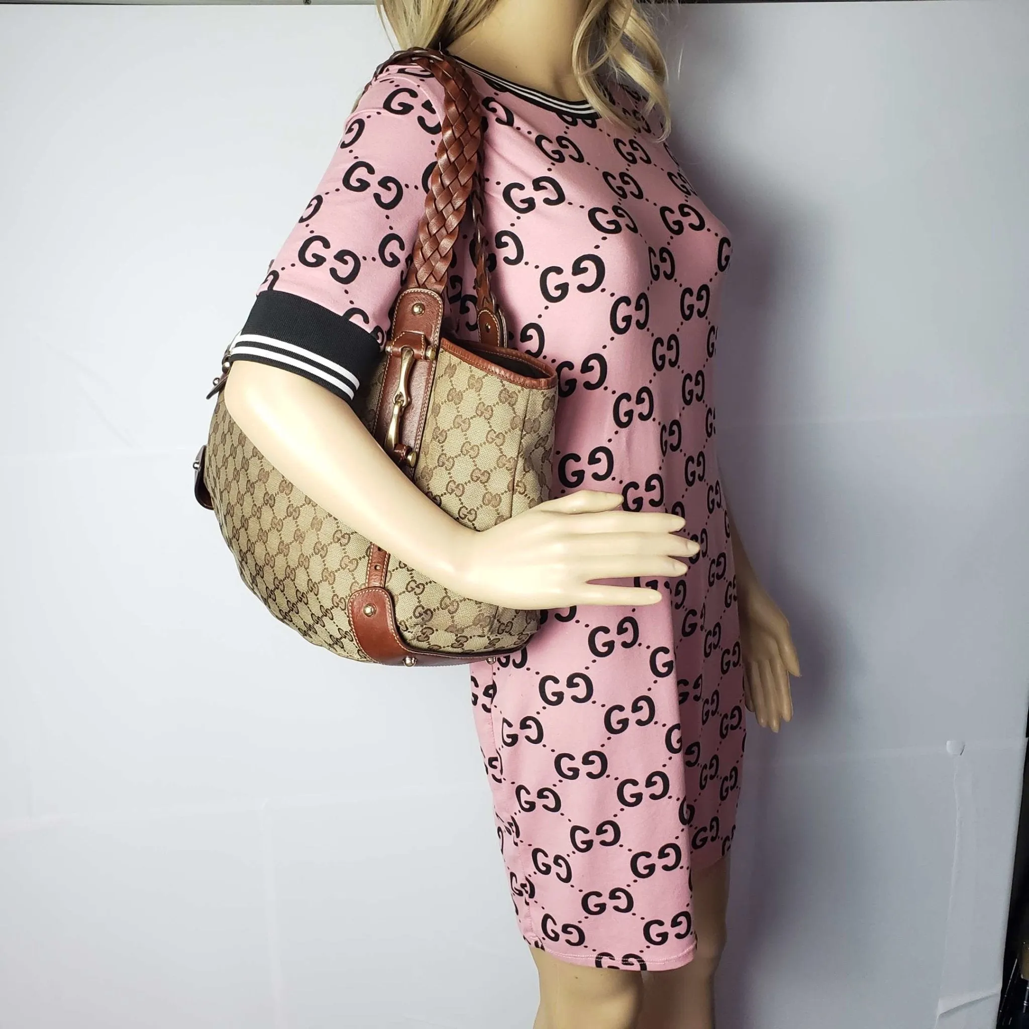 Gucci Leather and Canvas Brown Shoulder Bag