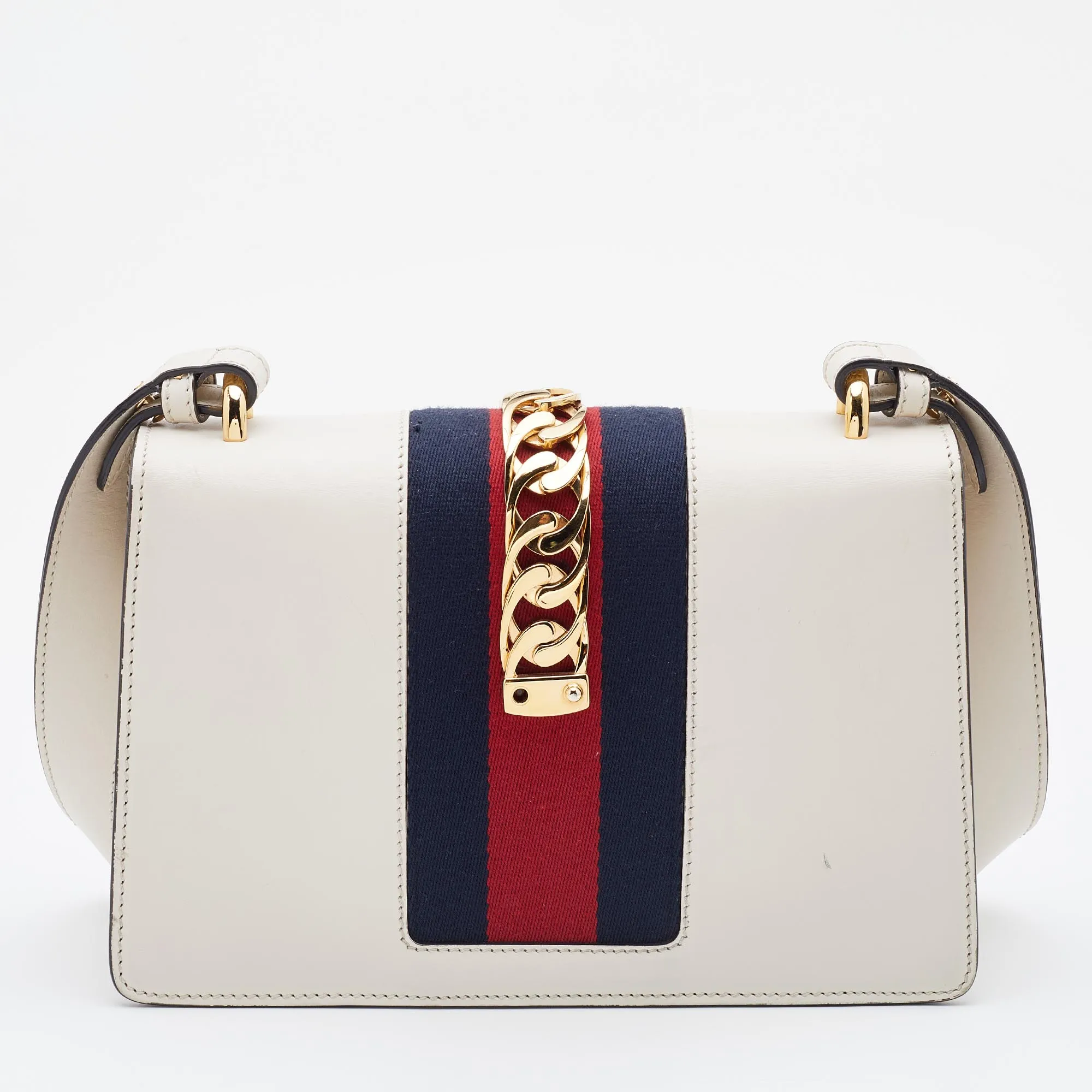 GUCCI Off White Leather Small Web Sylvie Shoulder Bag
