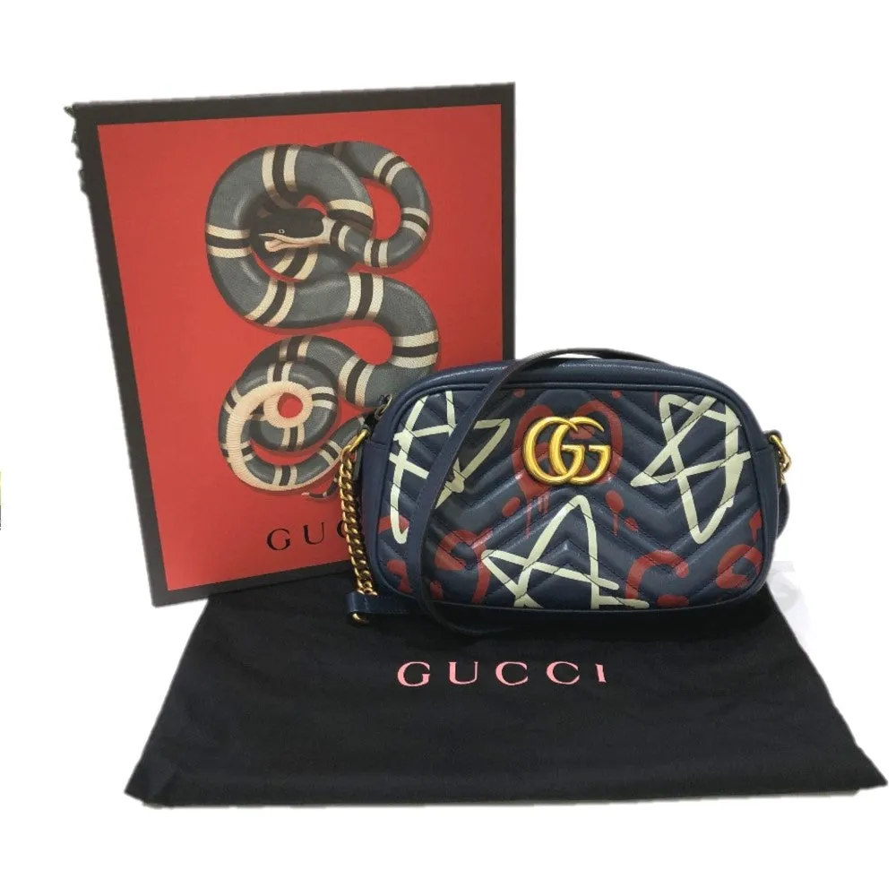 GUCCI Shoulder Bag 447632 leather Gold Metal GG Marmont Ghost unisex(Unisex) Used