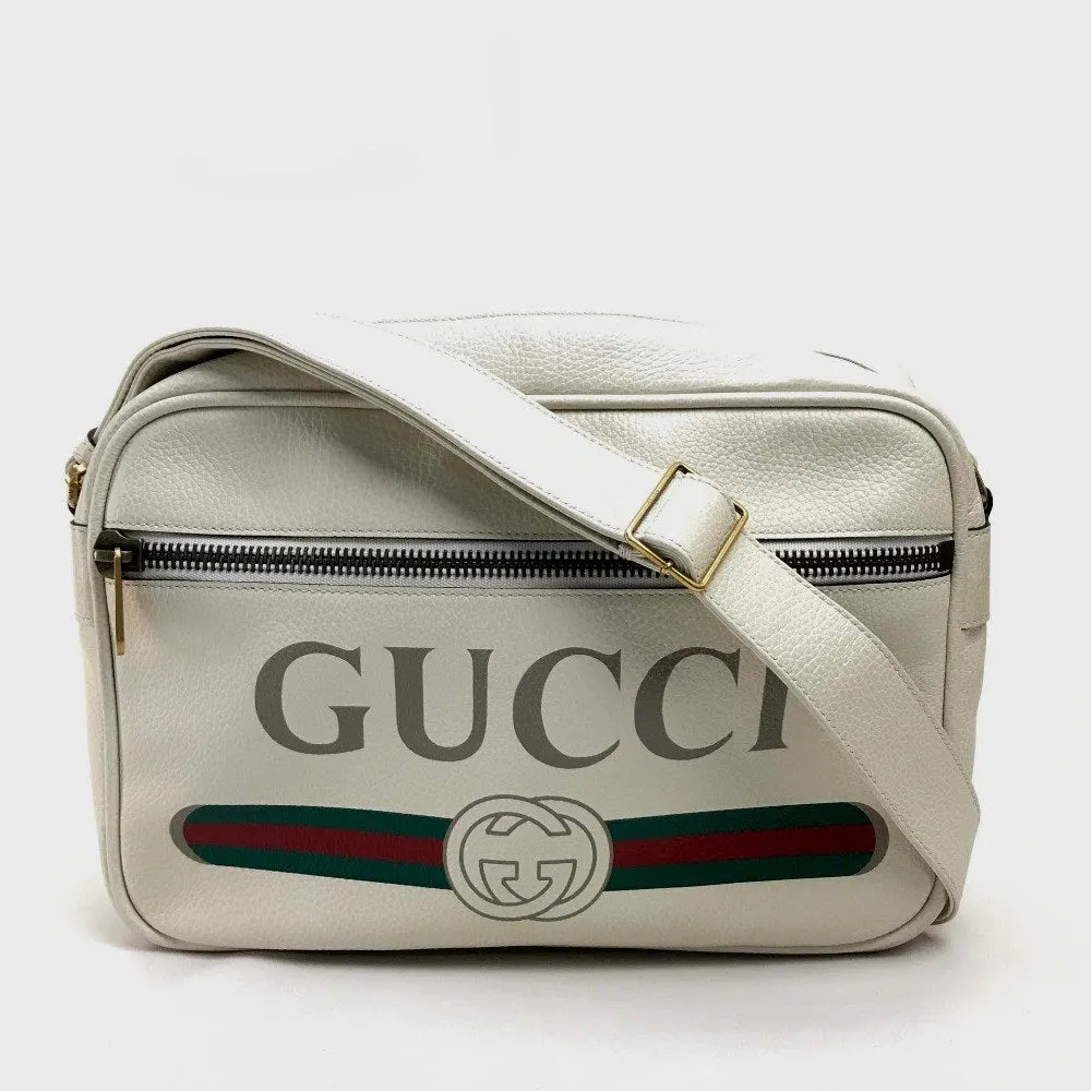GUCCI Shoulder Bag 523589 leather white Logo print Women Used