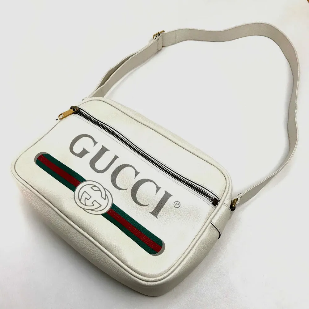 GUCCI Shoulder Bag 523589 leather white Logo print Women Used