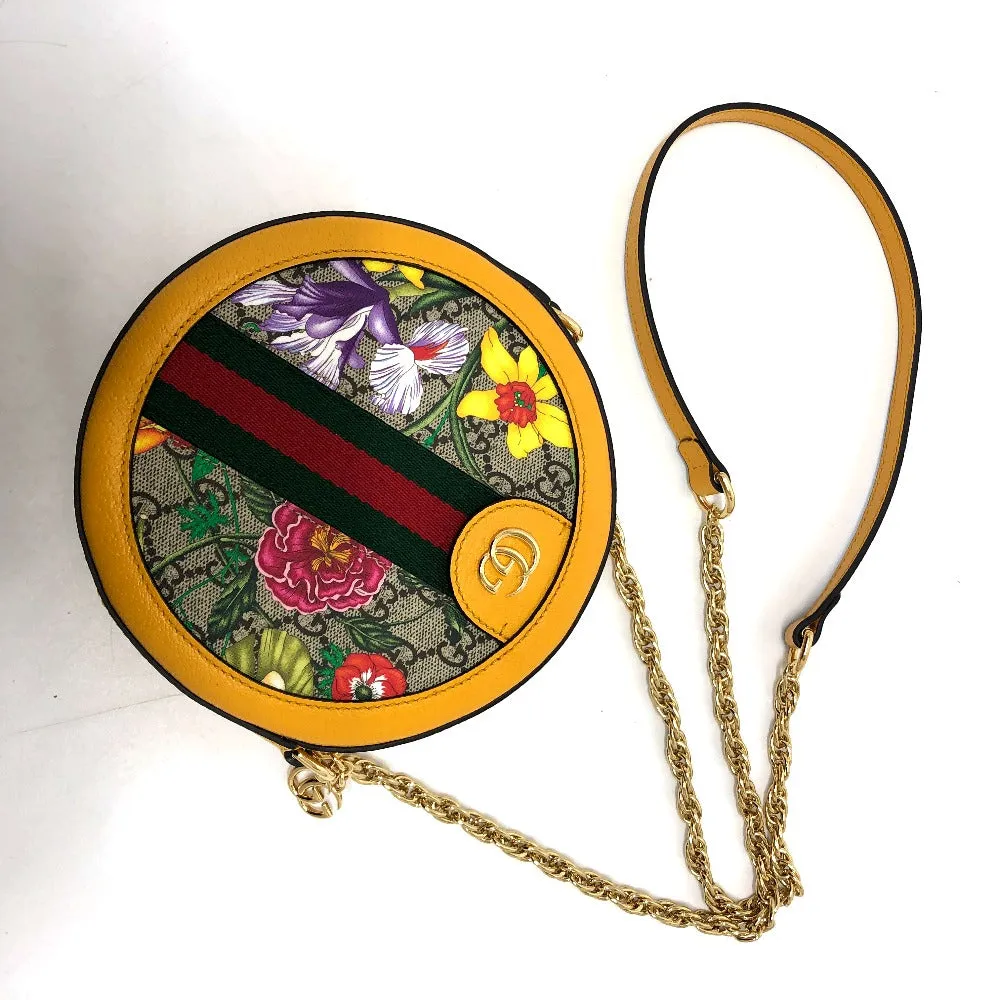 GUCCI Shoulder Bag 550618 GG Supreme Canvas yellow GG flora webbing Women Used