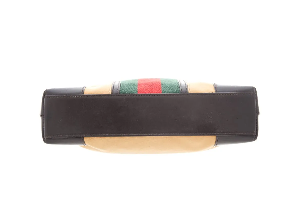 Gucci Tan Web Canvas Shoulder Handbag