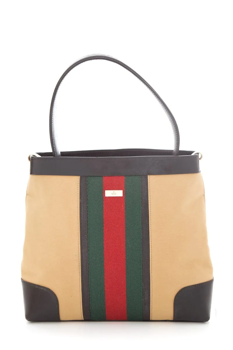 Gucci Tan Web Canvas Shoulder Handbag
