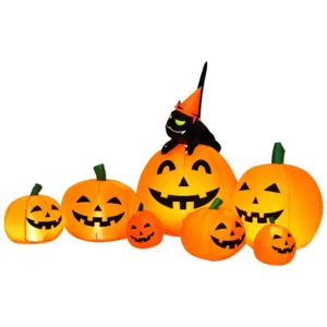 Halloween 7.5 Feet Inflatable Pumpkin Combo with Witch Black Cat Holiday Decor clearance sale