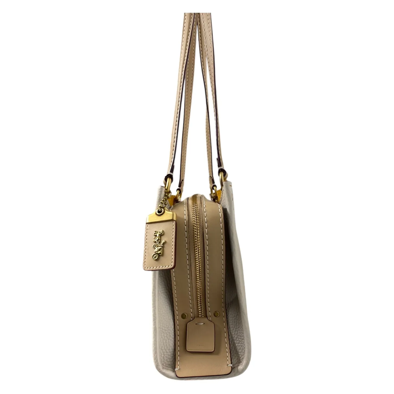 Handbag Designer By Coach In Tan & White, Size:Medium
