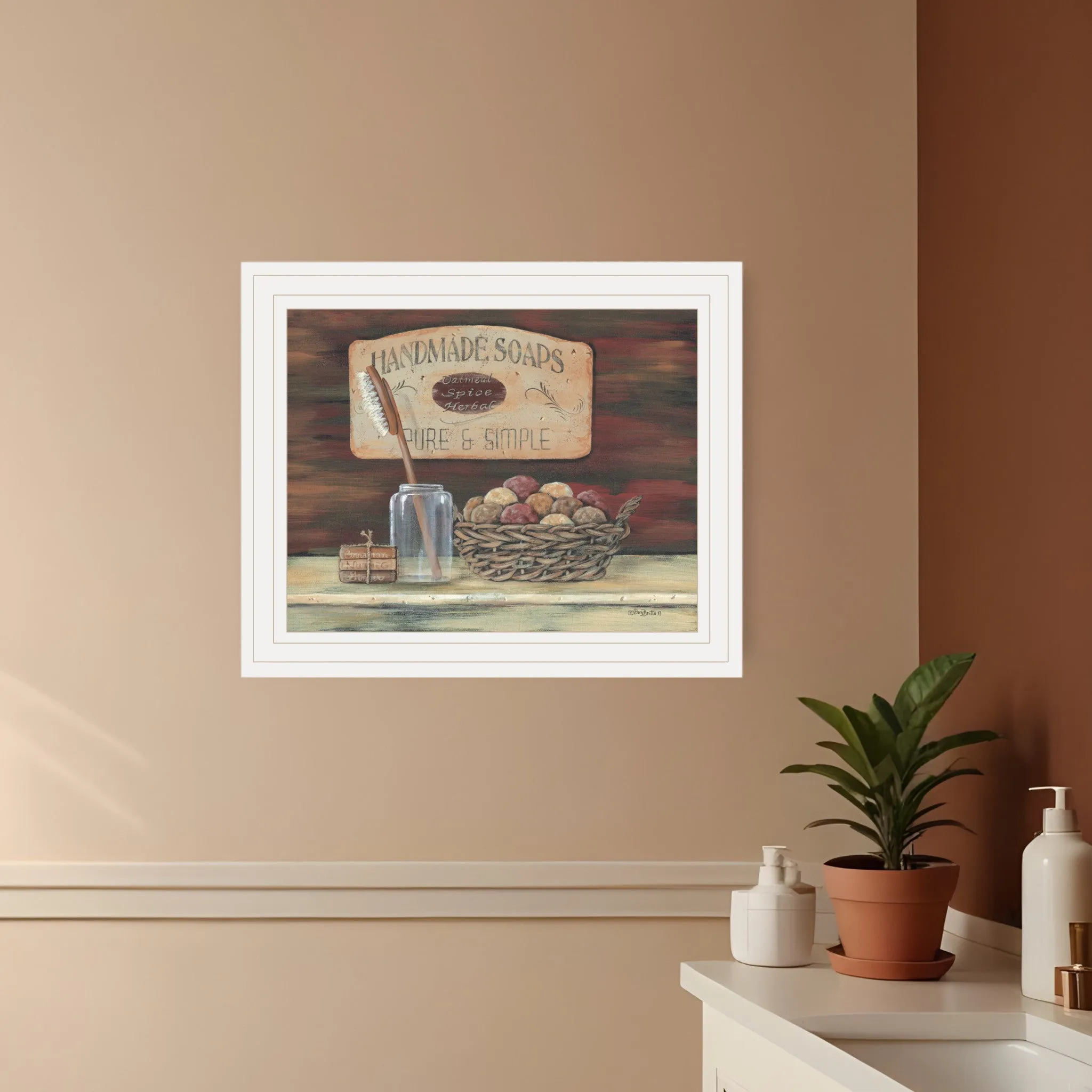 HANDMADE SOAPS 4 White Framed Print Bathroom Wall Art Cheap Wall Mirrors & Decor