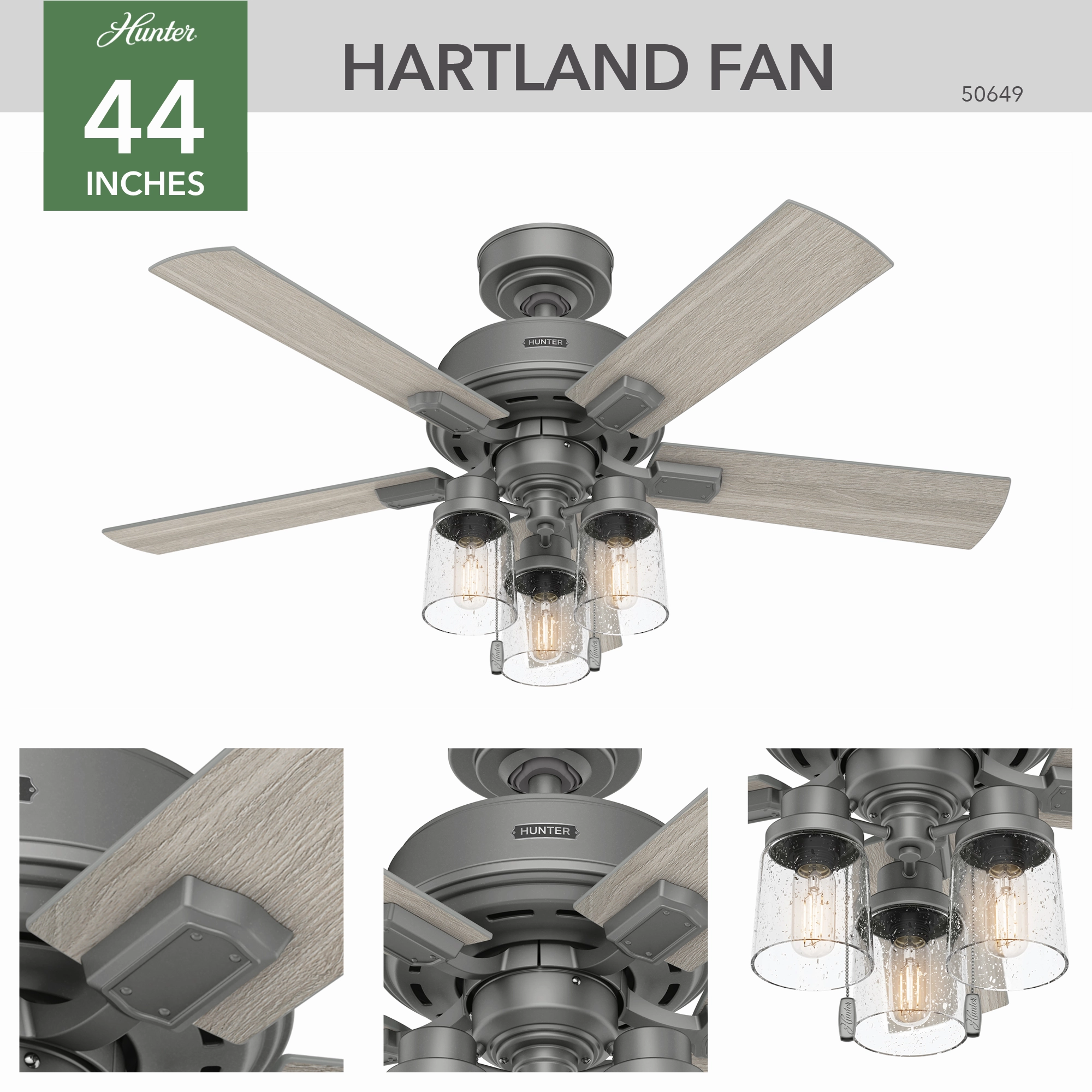 Hartland 44"Ceiling Fan Matte Silver Small Fans for less