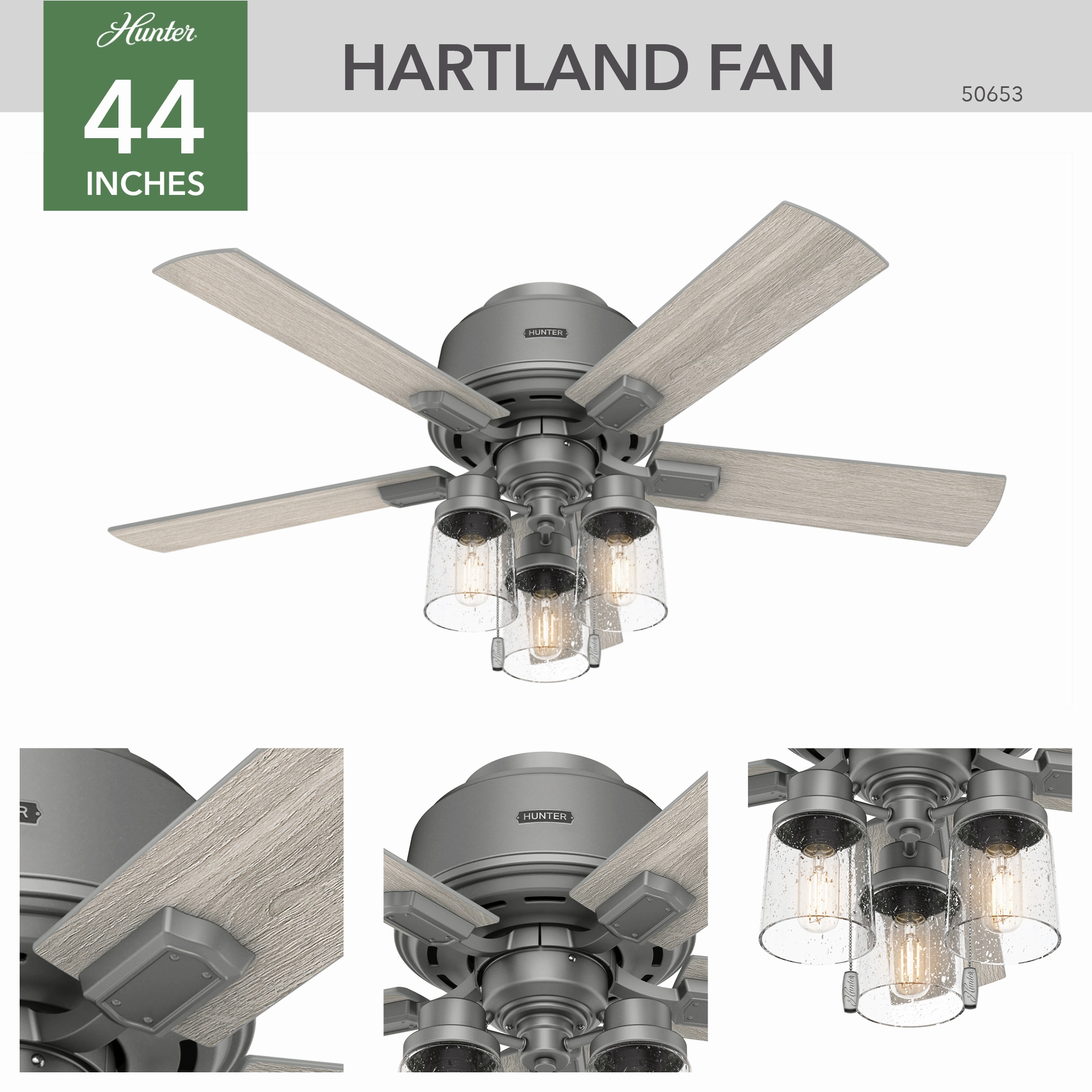 Hartland 44"Ceiling Fan Matte Silver Small Fans for less