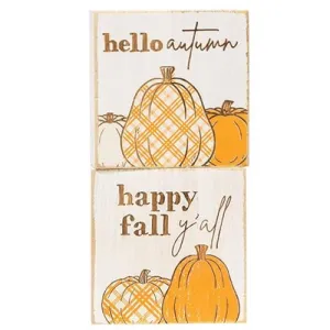 Hello Autumn Plaid Pumpkin Block 2 Asstd. Festive Decor online outlet