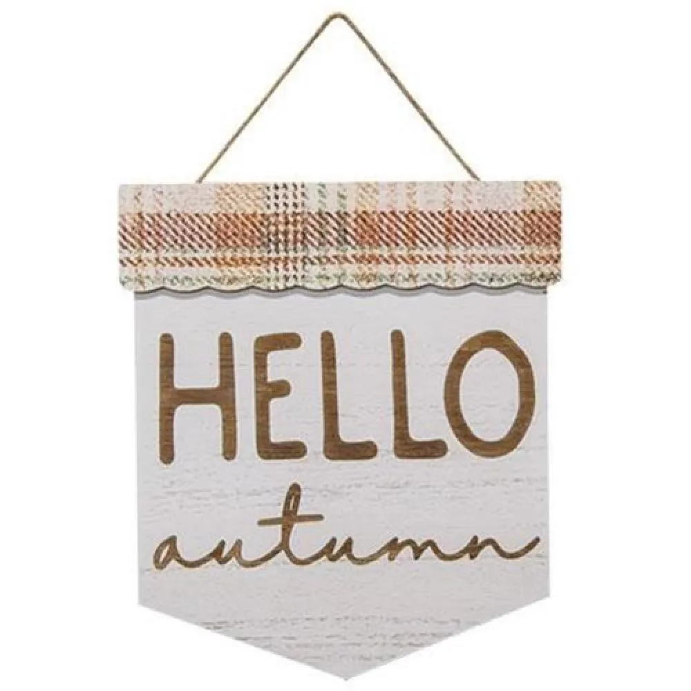 *Hello Autumn Plaid Wood Sign Festive Decor online outlet