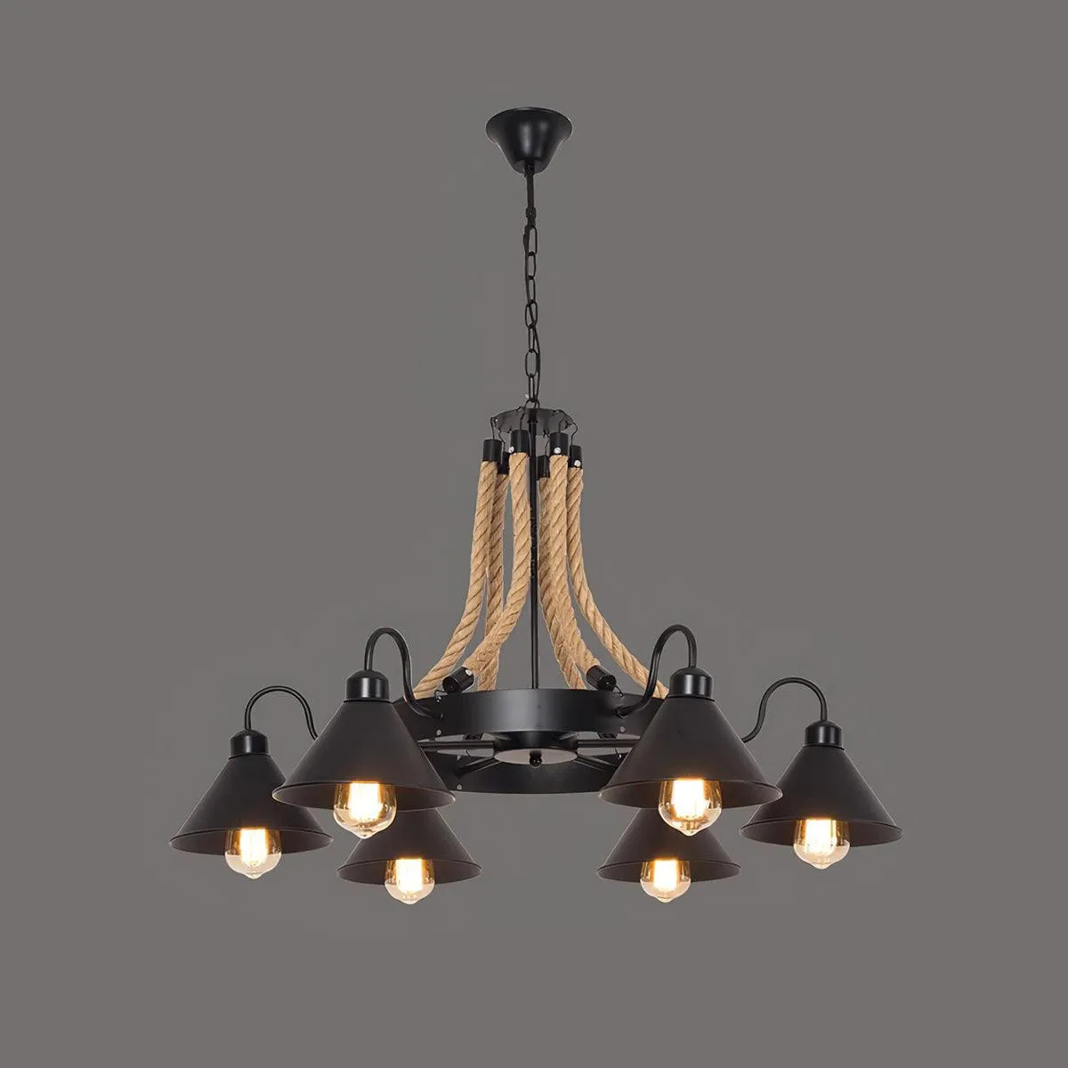 Hemp Rope Industrial Horn Chandelier